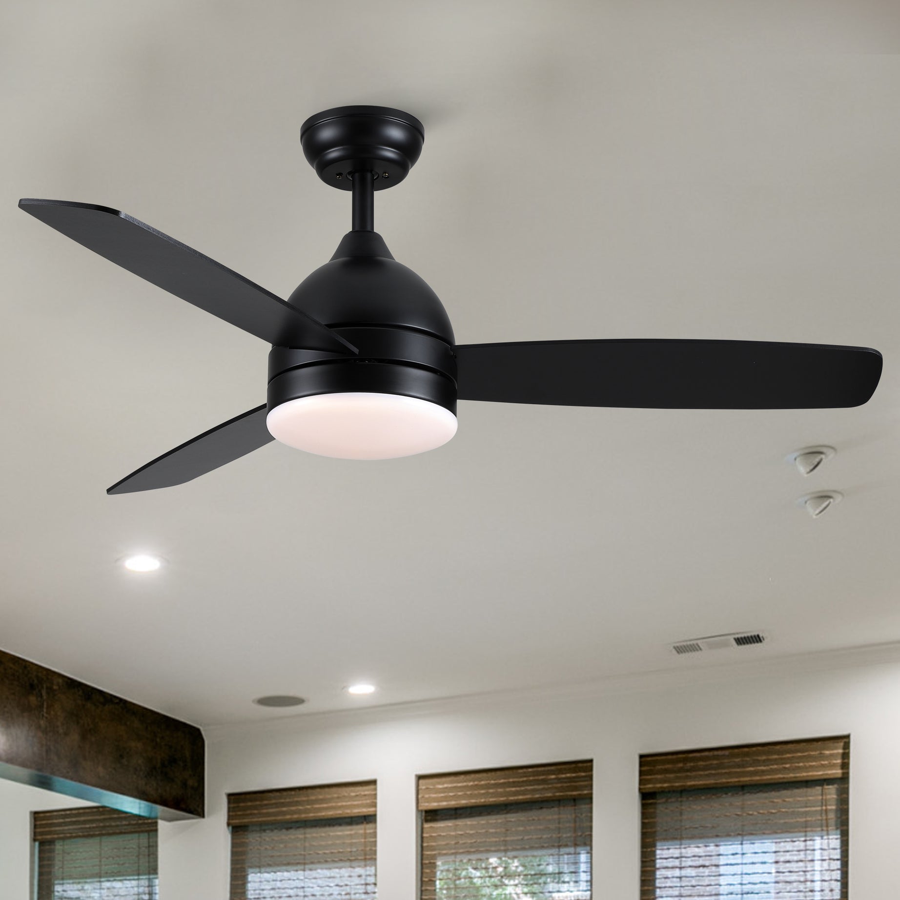 Smart 48 in. integrated LED Balck Ceiling Fan with Remote Contorl and Plywood Blades--1