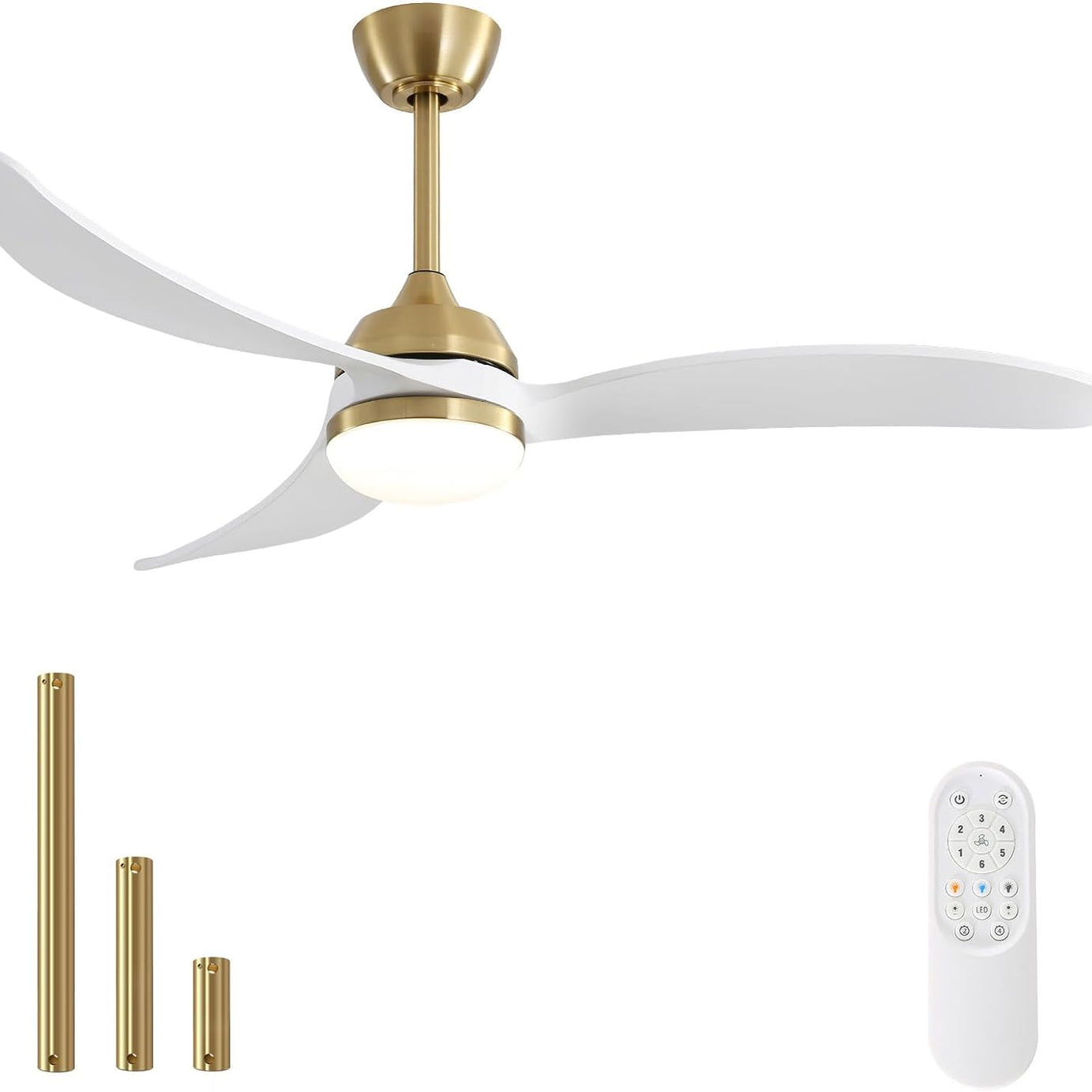 52 Inch Indoor Ceiling Fan With Dimmable Led Light 3 Solid Wood Blades Remote Control Reversible DC Motor For Living Room--1