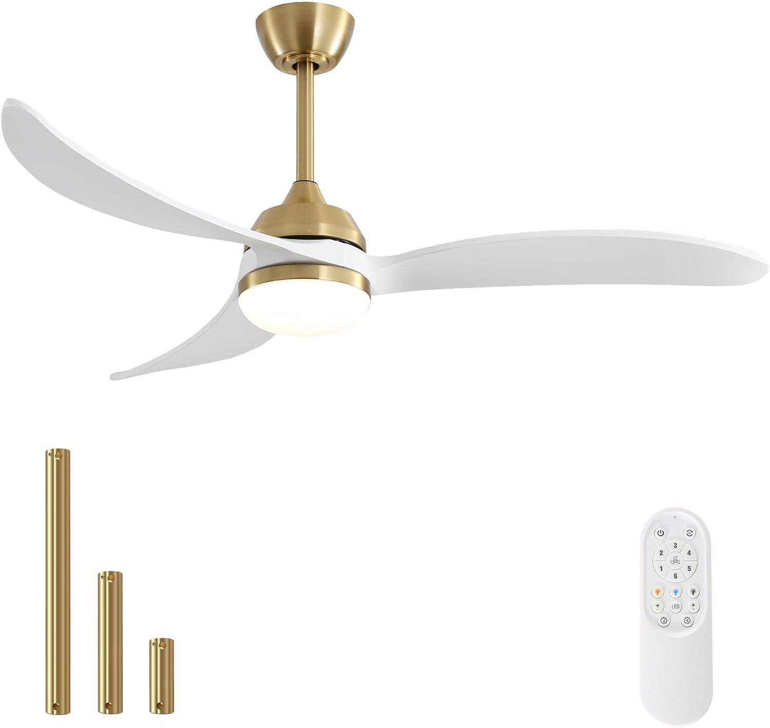 52 Inch Indoor Ceiling Fan With Dimmable Led Light 3 Solid Wood Blades Remote Control Reversible DC Motor For Living Room--1