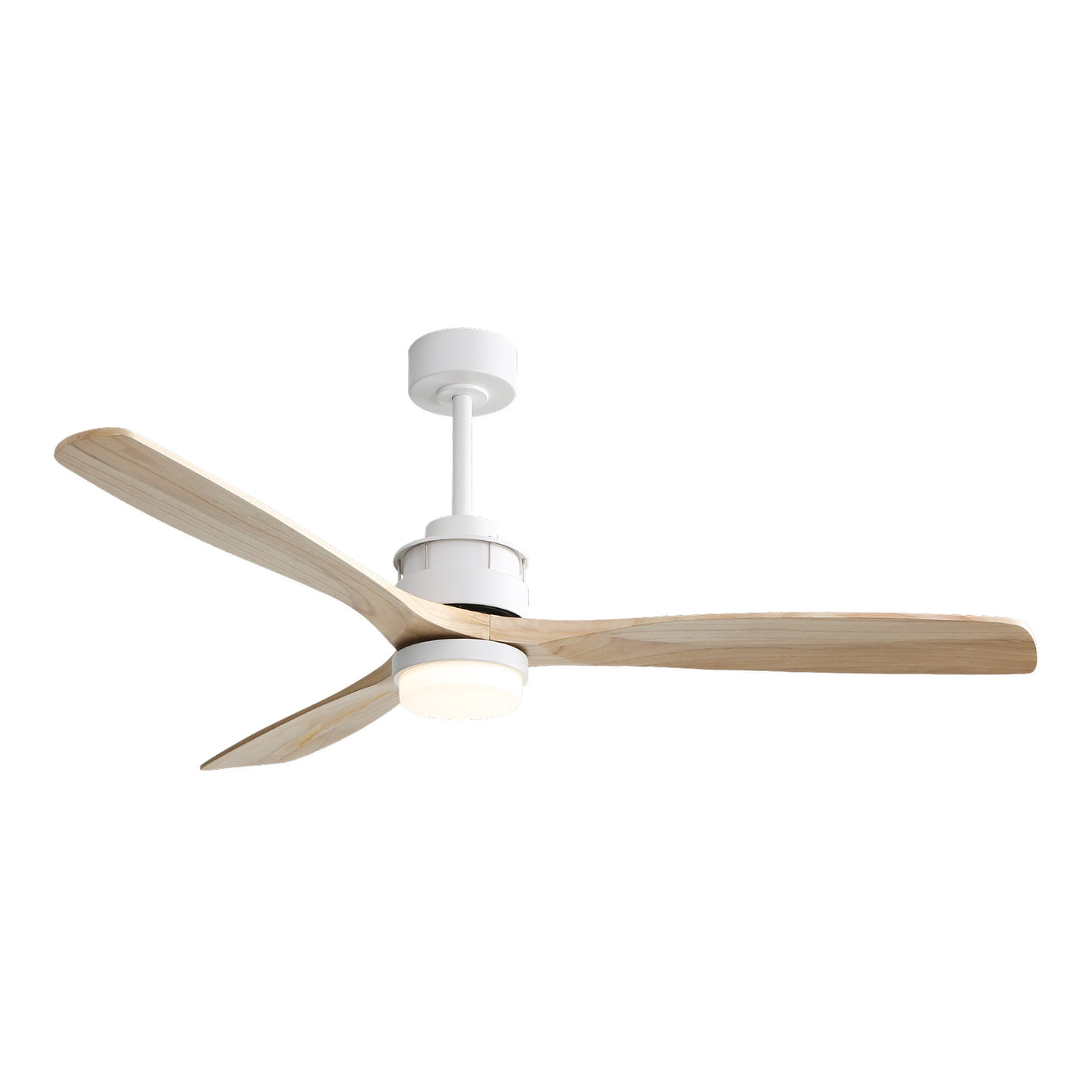 60 Inch Ceiling Fan With Dimmable Led Light 3 Solid Wood Blades Remote Control Reversible DC Motor White For Living Room--1