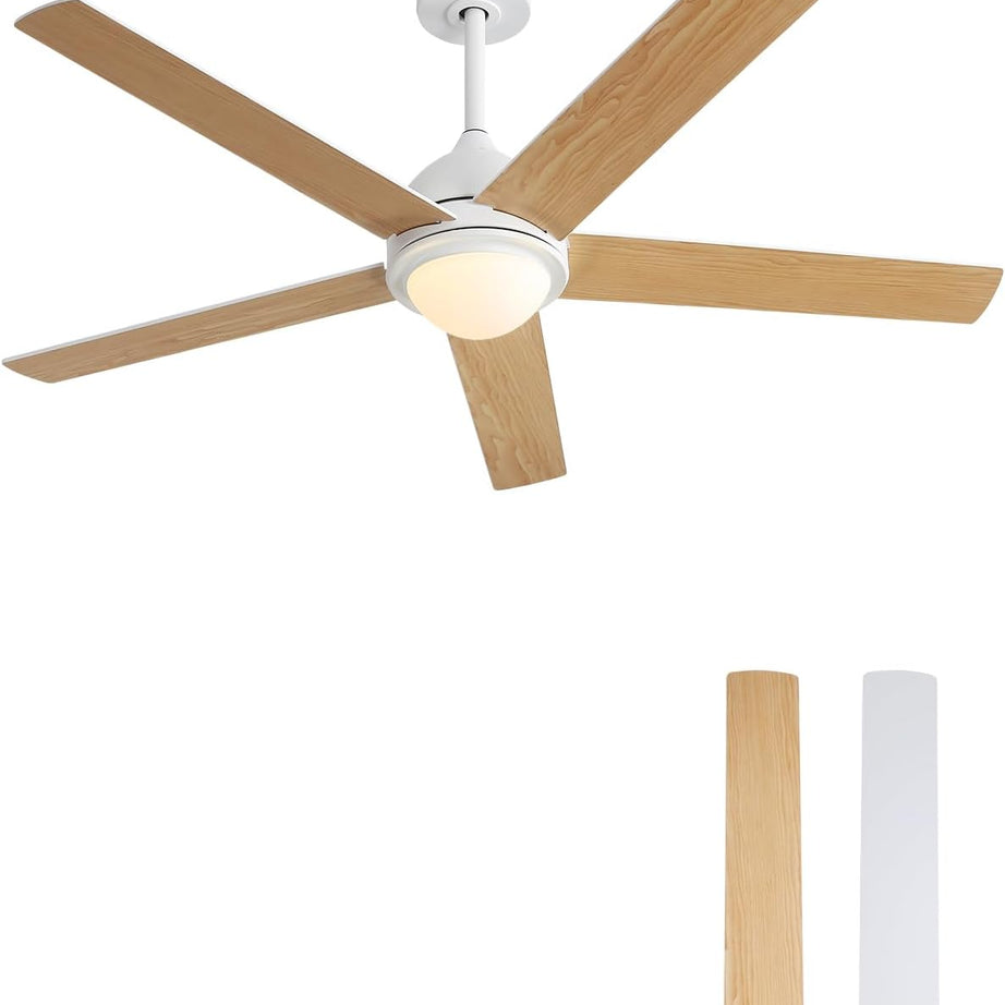 52 Inch Modern Led Ceiling Fan With 3 Color Dimmable 5 Plywood Blades Remote Control Reversible White For Bedroom--1