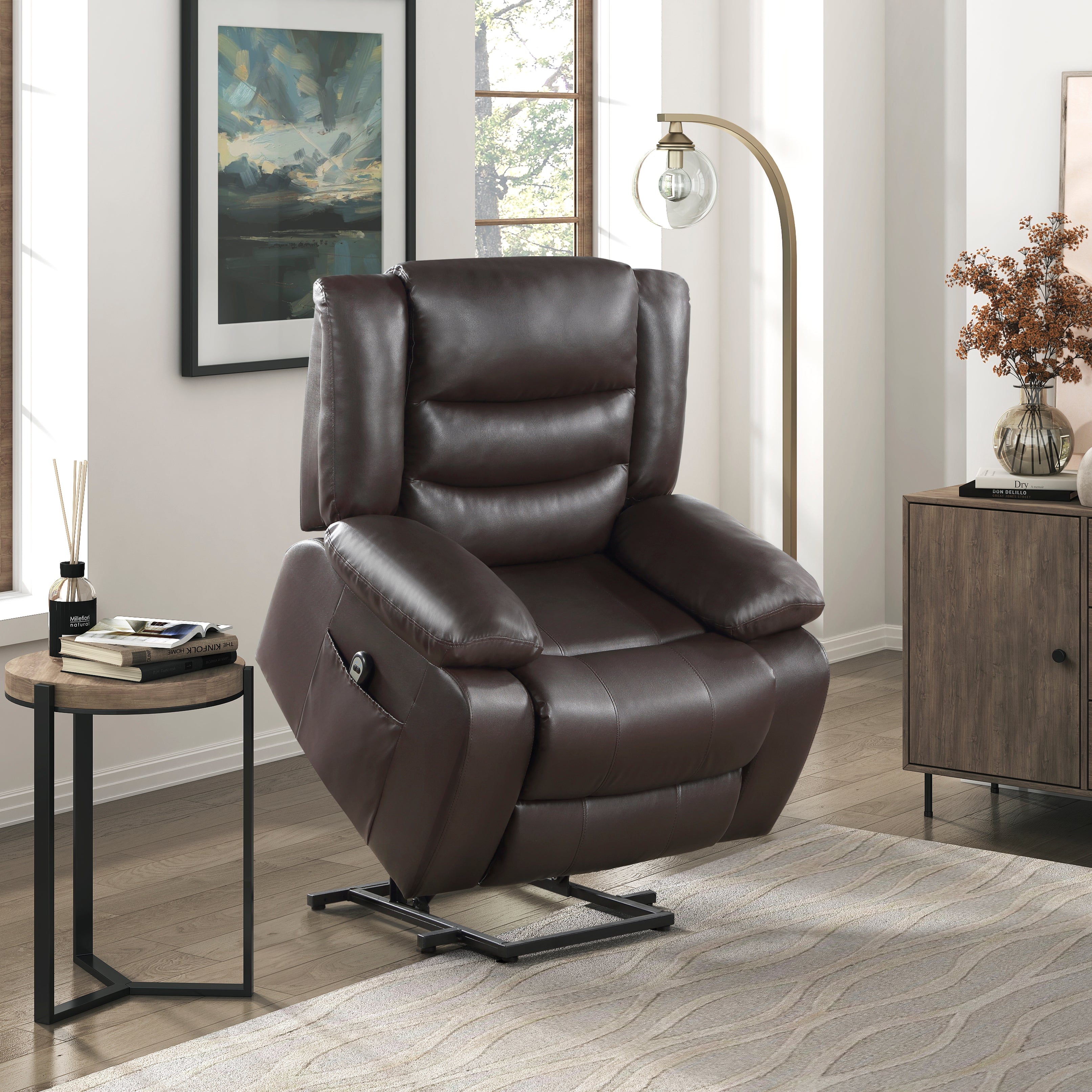 Modern Living room Furniture 1pc Power Lift Chair Faux Leather Upholstery Dark Brown Power Recliner Chair--1