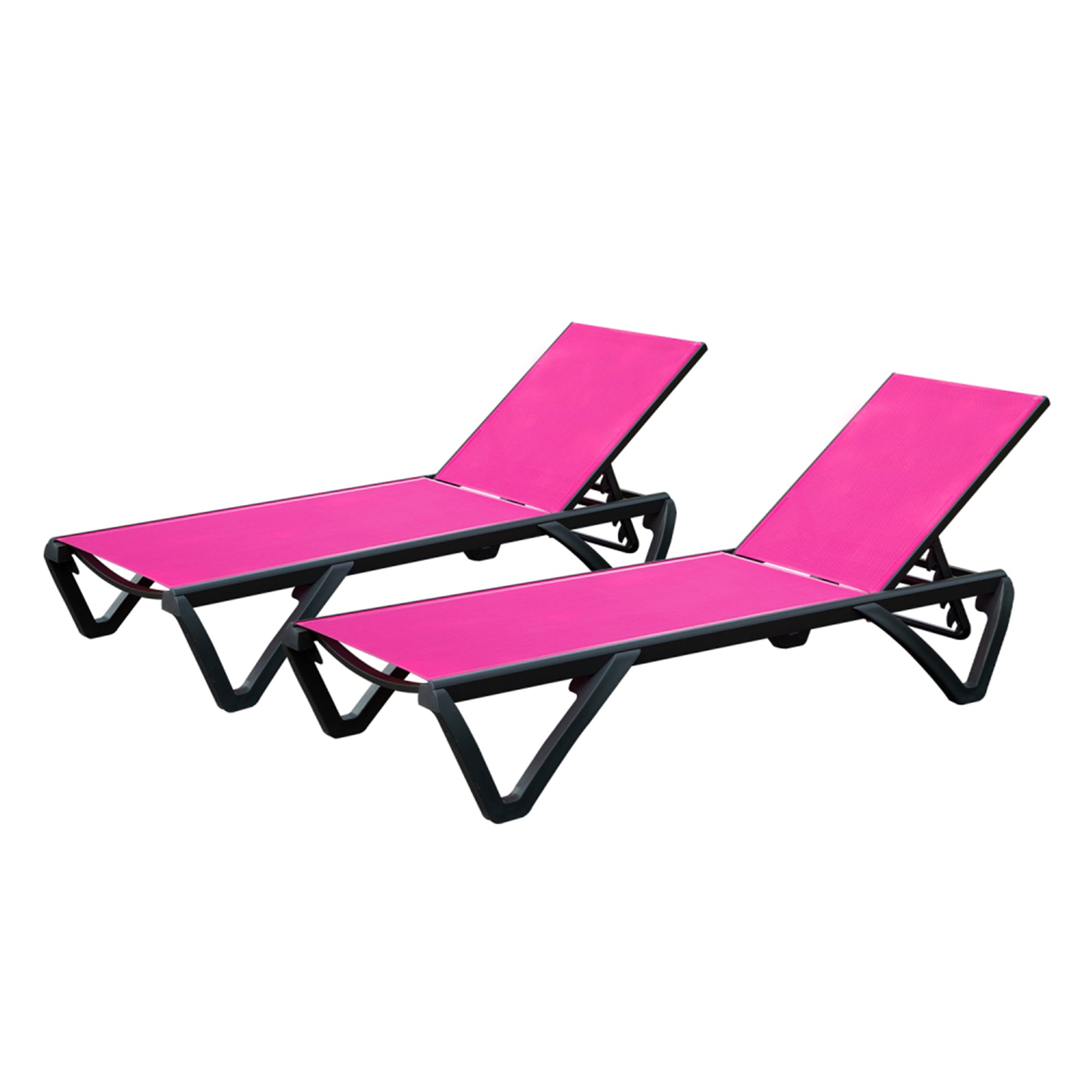 Outdoor Lounge Chair, 2 Pieces Aluminum Plastic Patio Chaise Lounge with 5 Position Adjustable Backrest and Wheels, All Weather Reclining Chair for Outdoor, Beach, Yard, Pool, Rose Red--1