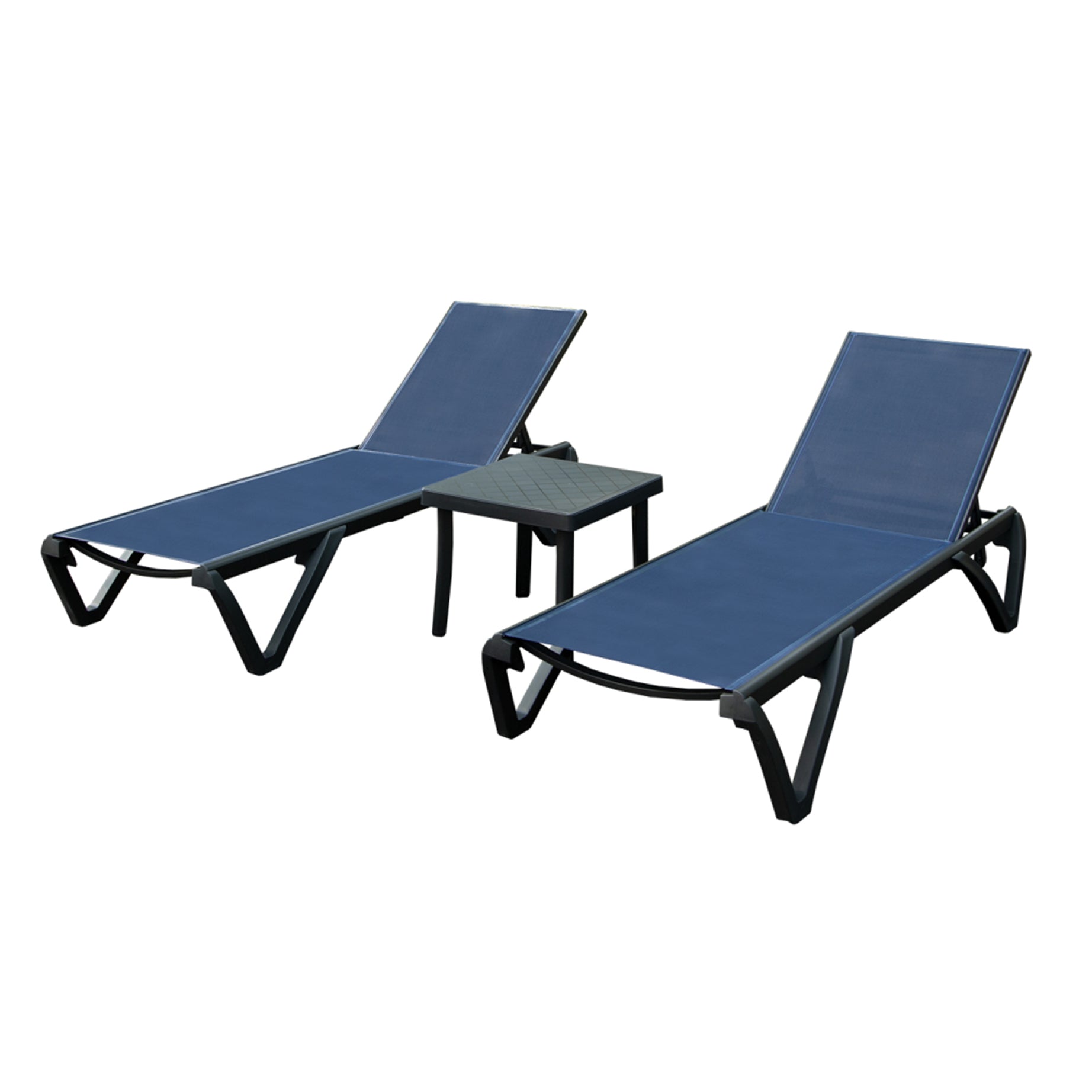 Outdoor Lounge Chair, Aluminum Plastic Patio Chaise Lounge with Side Table & 5 Position Adjustable Backrest & Wheels, All Weather Reclining Chair for Outside Beach Poolside Lawn, Navy Blue--1