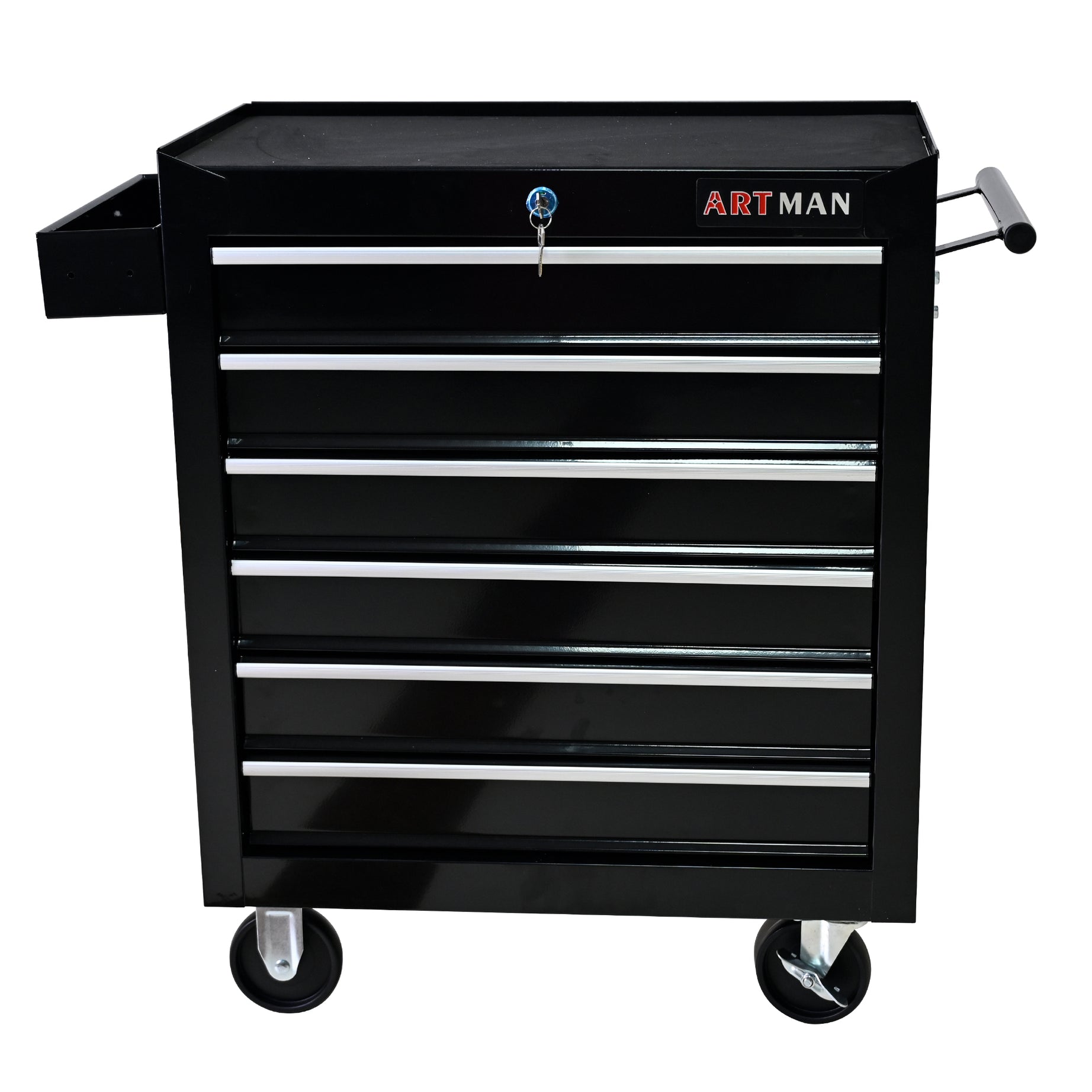 6 DRAWERS MULTIFUNCTIONAL TOOL CART WITH WHEELS-BLACK--1