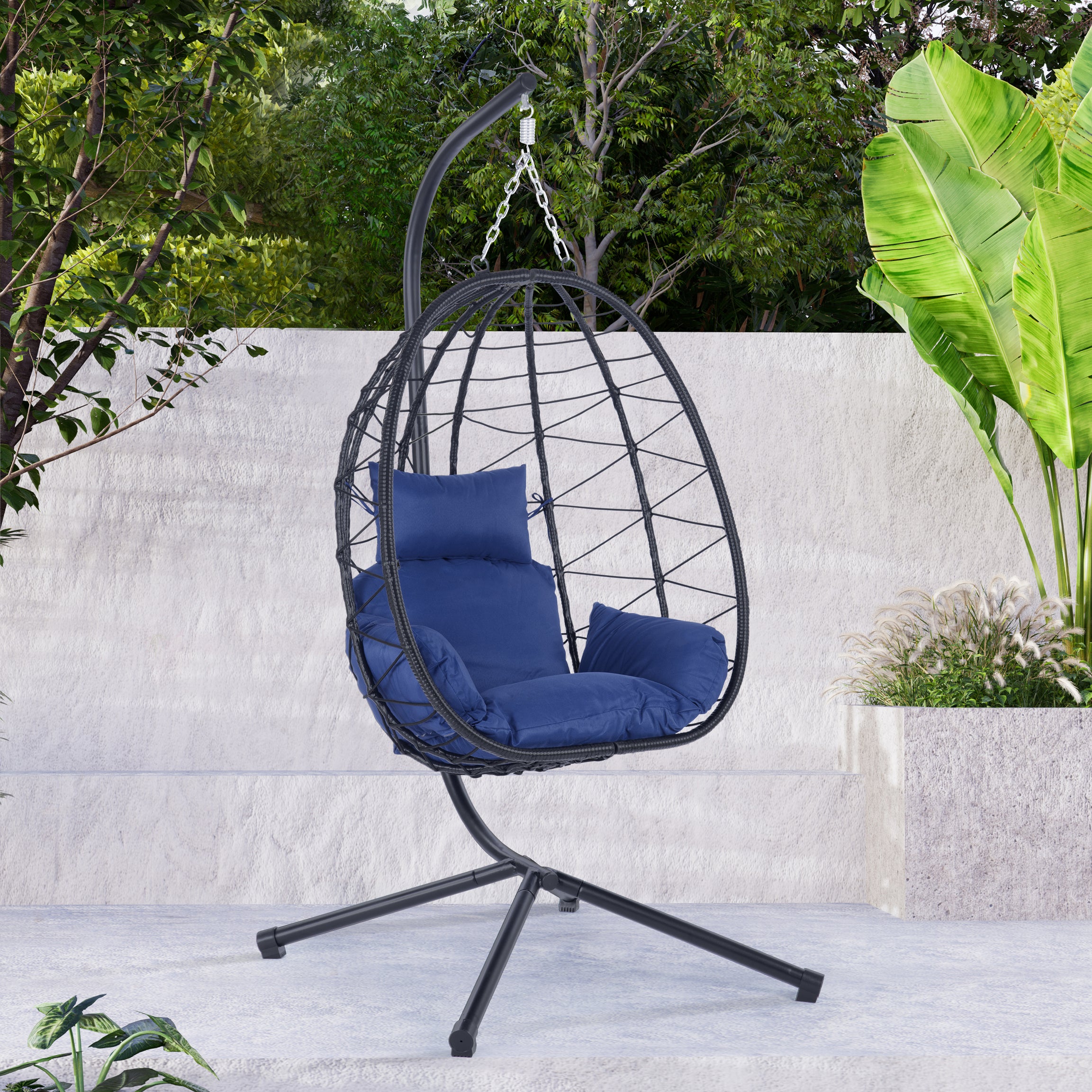 Egg Chair with Stand Indoor Outdoor Swing Chair Patio Wicker Hanging Egg Chair Hanging Basket Chair Hammock Chair with Stand for Bedroom Living Room Balcony--1