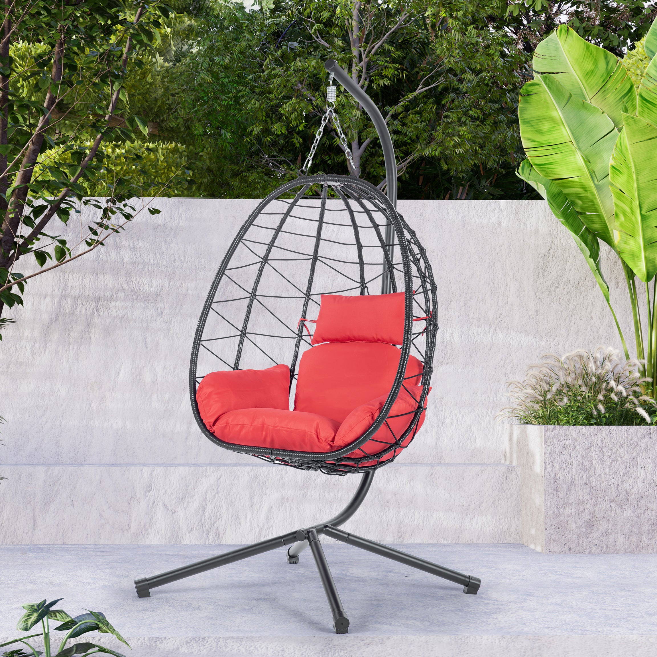 Egg Chair with Stand Indoor Outdoor Swing Chair Patio Wicker Hanging Egg Chair Hanging Basket Chair Hammock Chair with Stand for Bedroom Living Room Balcony--1