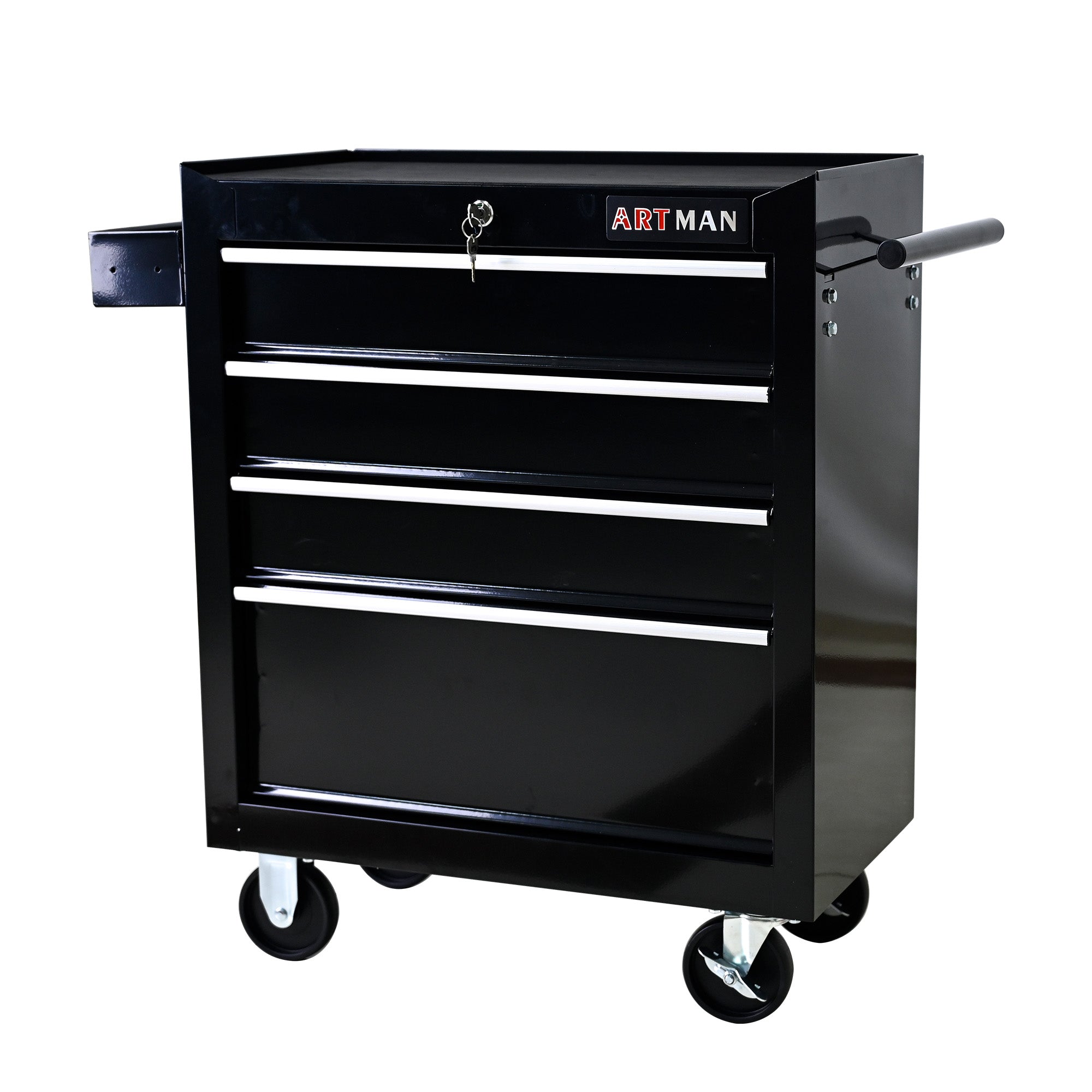 4 DRAWERS MULTIFUNCTIONAL TOOL CART WITH WHEELS-BLACK--1