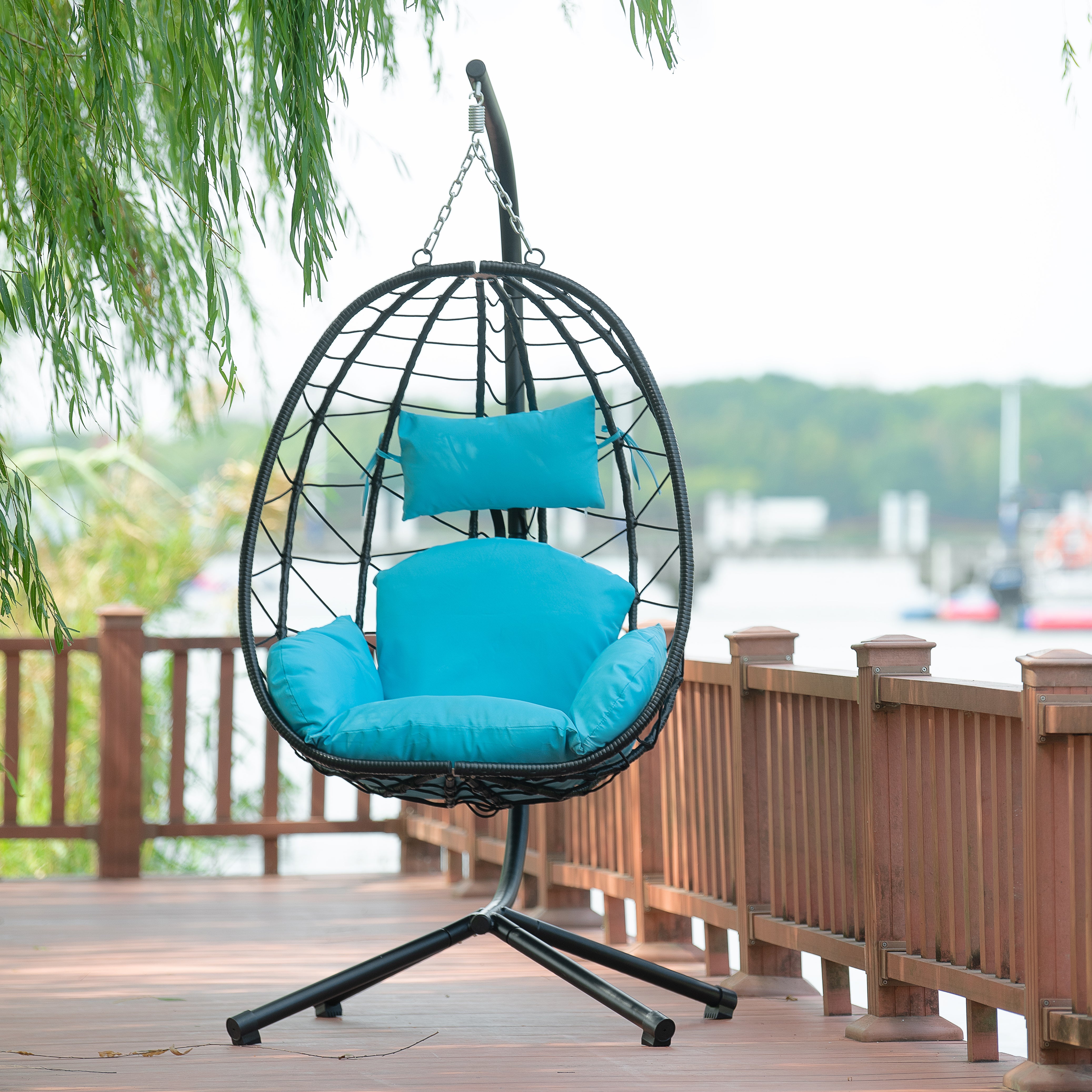 Egg Chair with Stand Indoor Outdoor Swing Chair Patio Wicker Hanging Egg Chair Hanging Basket Chair Hammock Chair with Stand for Bedroom Living Room Balcony--1