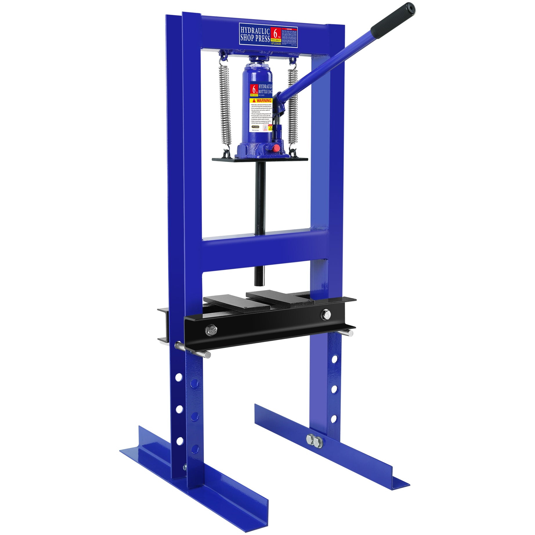 Steel H-Frame Hydraulic Shop Press with Stamping Plates to Bend, Straighten, or Press Parts, Install Bearings and U-Joints, 6 Ton Capacity, Blue--1