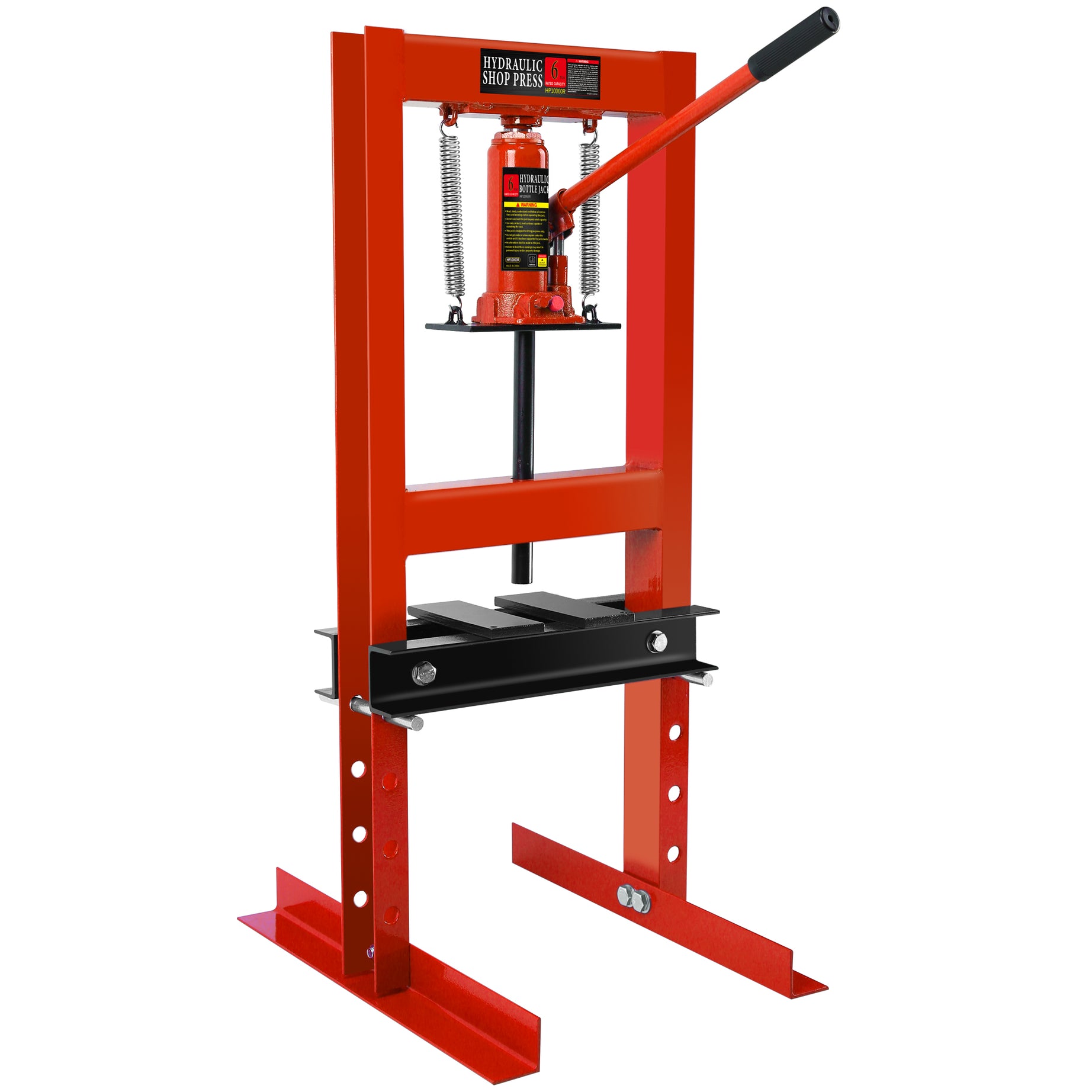 Hydraulic 6 Ton H-Frame Garage Floor Adjustable Shop Press with Plates, 6T, Red--1