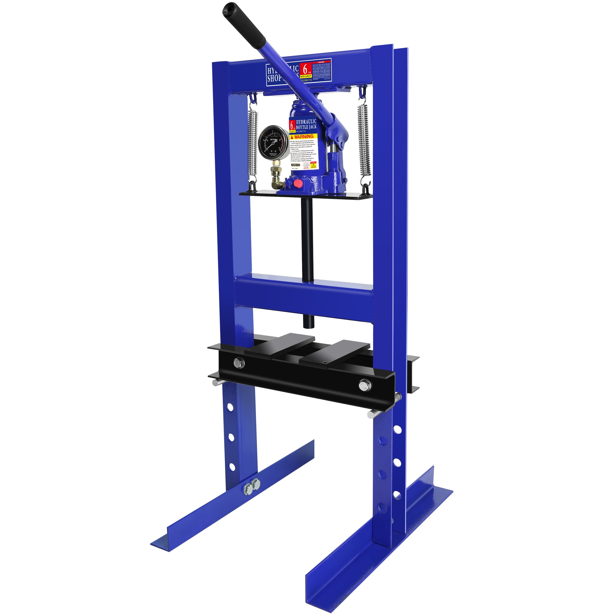 Steel H-Frame Hydraulic Garage/Shop Floor Press with Stamping Plates, with pressure gauge,6 Ton Capacity, Blue--1