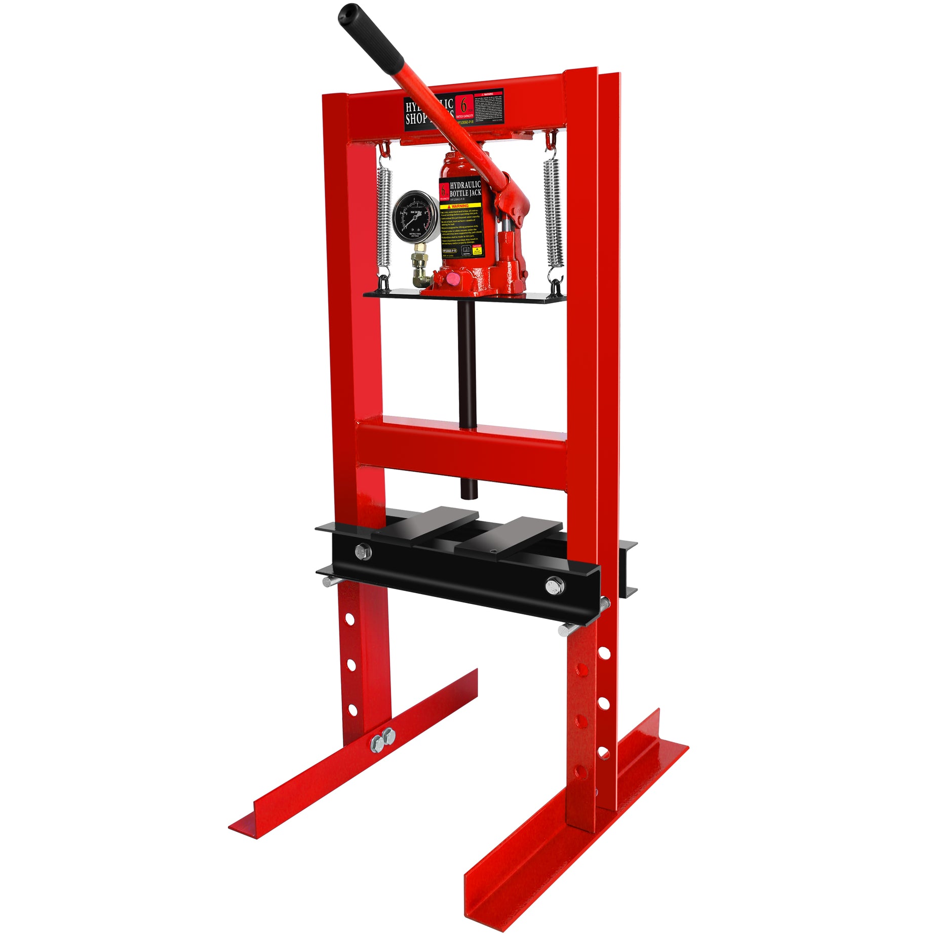 6 Ton Hydraulic Shop Floor Press, with pressure gauge Steel H-Frame Shop Press with Steel  Plates Adjustable Working Table, Red--1