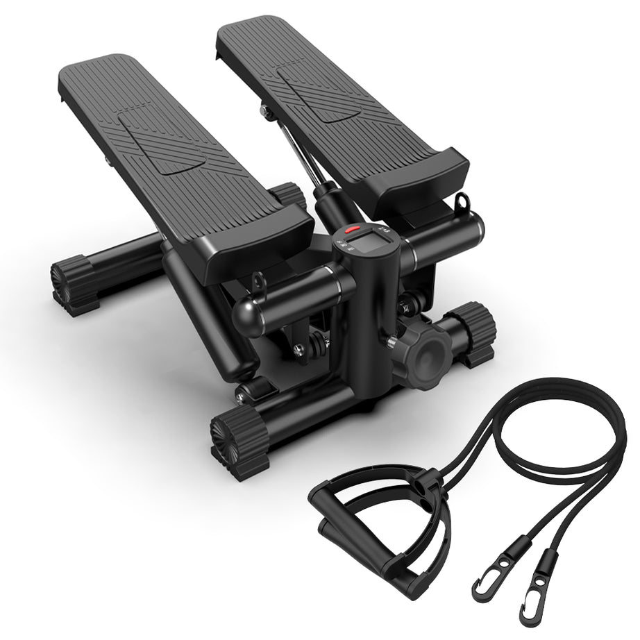 Mini Steppers for Exercise, Stair Stepper with Resistance Bands, Mini Stepper with 300LBS Loading Capacity, Hydraulic Fitness Stepper with LCD Monitor(Black)--1