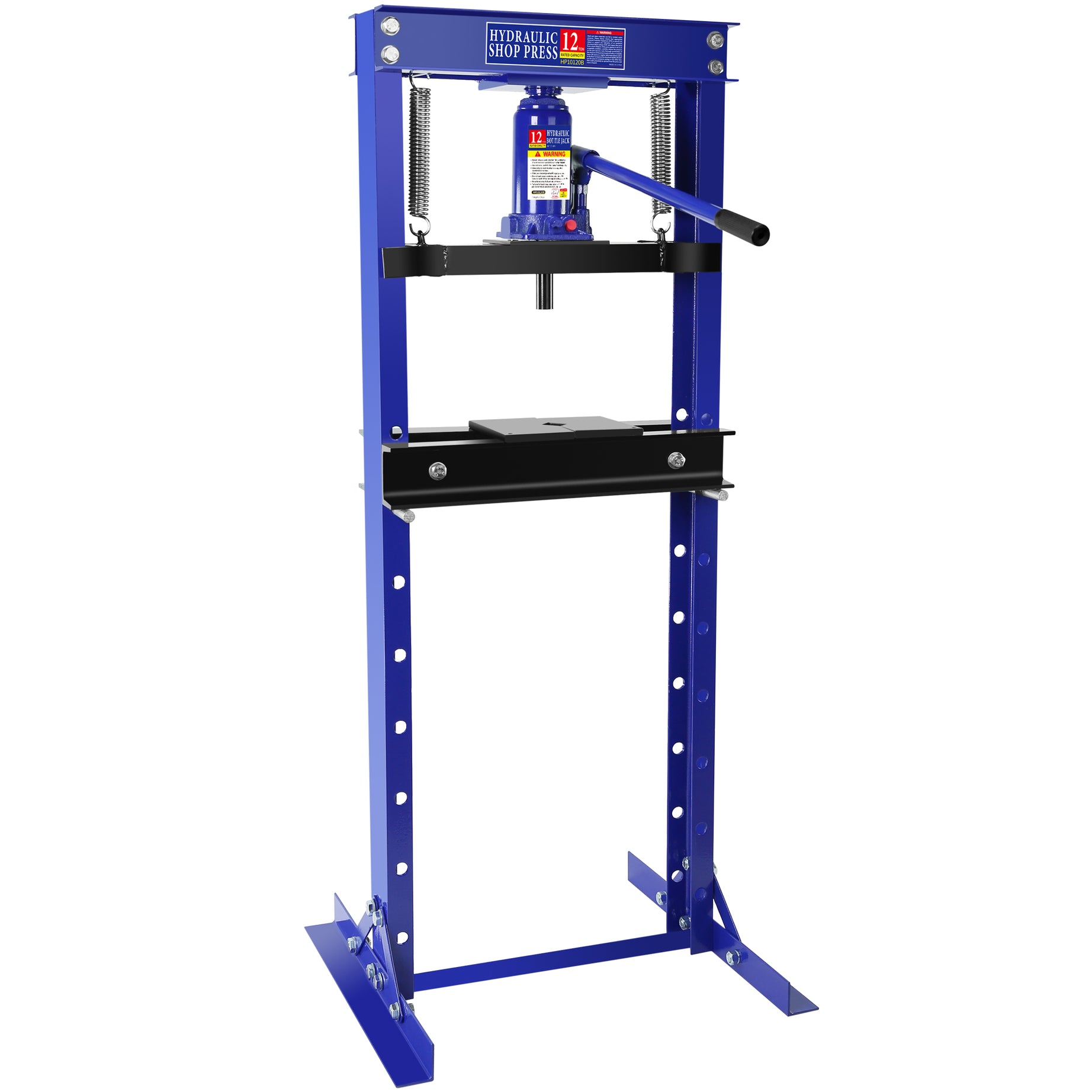 Hydraulic 12 Ton H-Frame Garage Floor Adjustable Shop Press with Plates, 12T, Blue--1