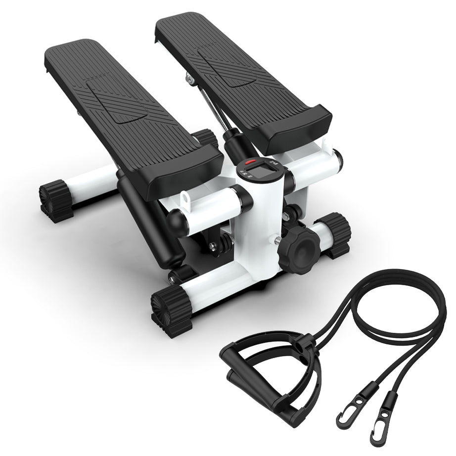 Mini Steppers for Exercise, Stair Stepper with Resistance Bands, Mini Stepper with 300LBS Loading Capacity, Hydraulic Fitness Stepper with LCD Monitor(Black+White)--1