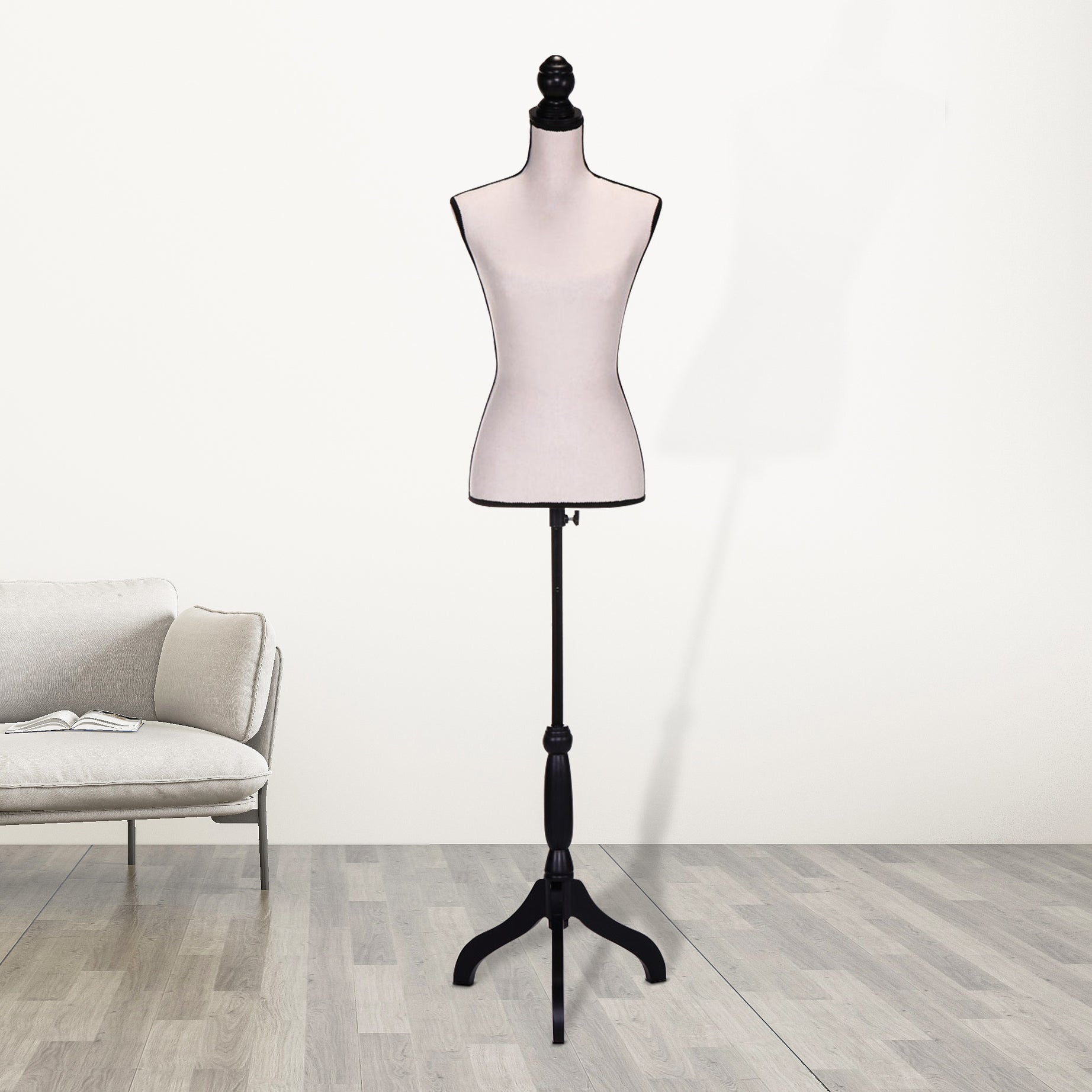 Female Mannequin Torso Dress Form Manikin Body Model with Tripod Wood Stand 51.2"-66" Adjustable Height, Beige--1