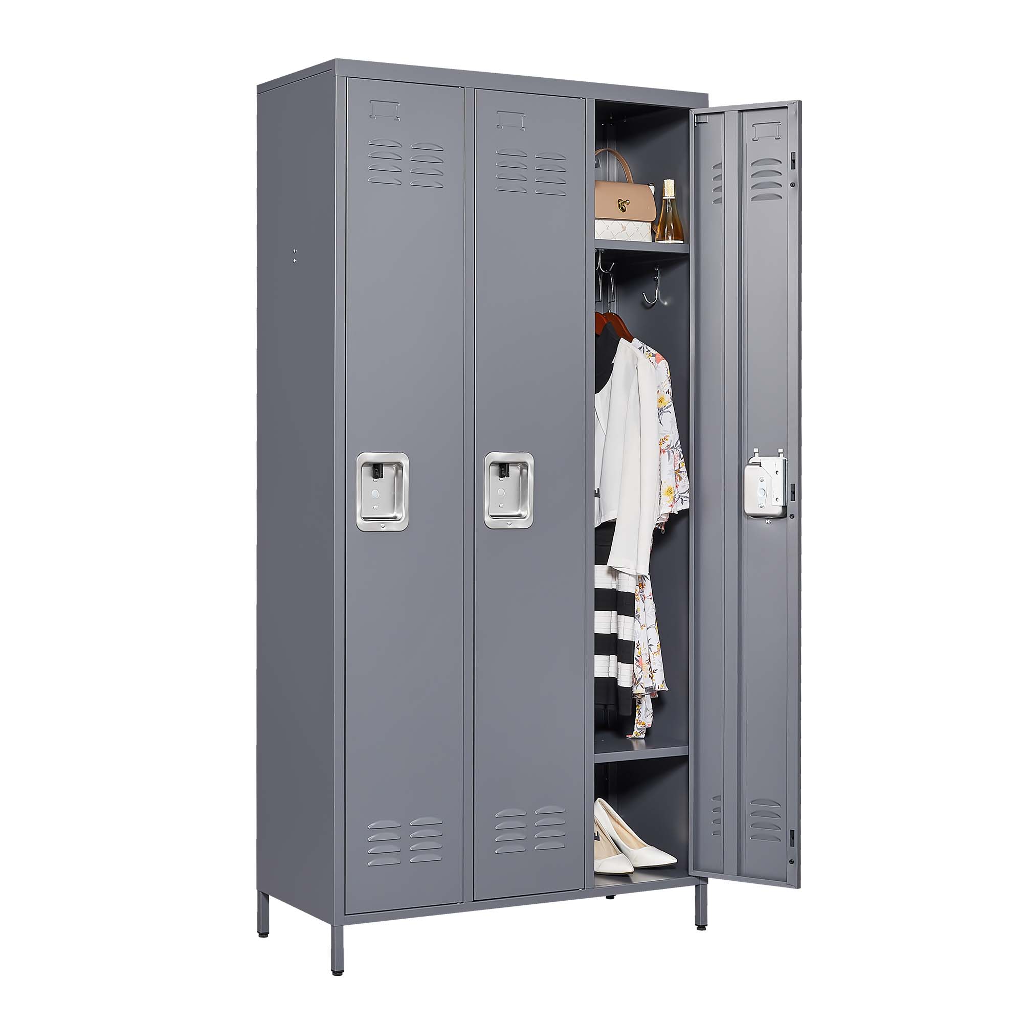 3 Door 72"H Metal Lockers With Lock for Employees,Storage Locker Cabinet  for Home Gym Office School Garage,Gray--1