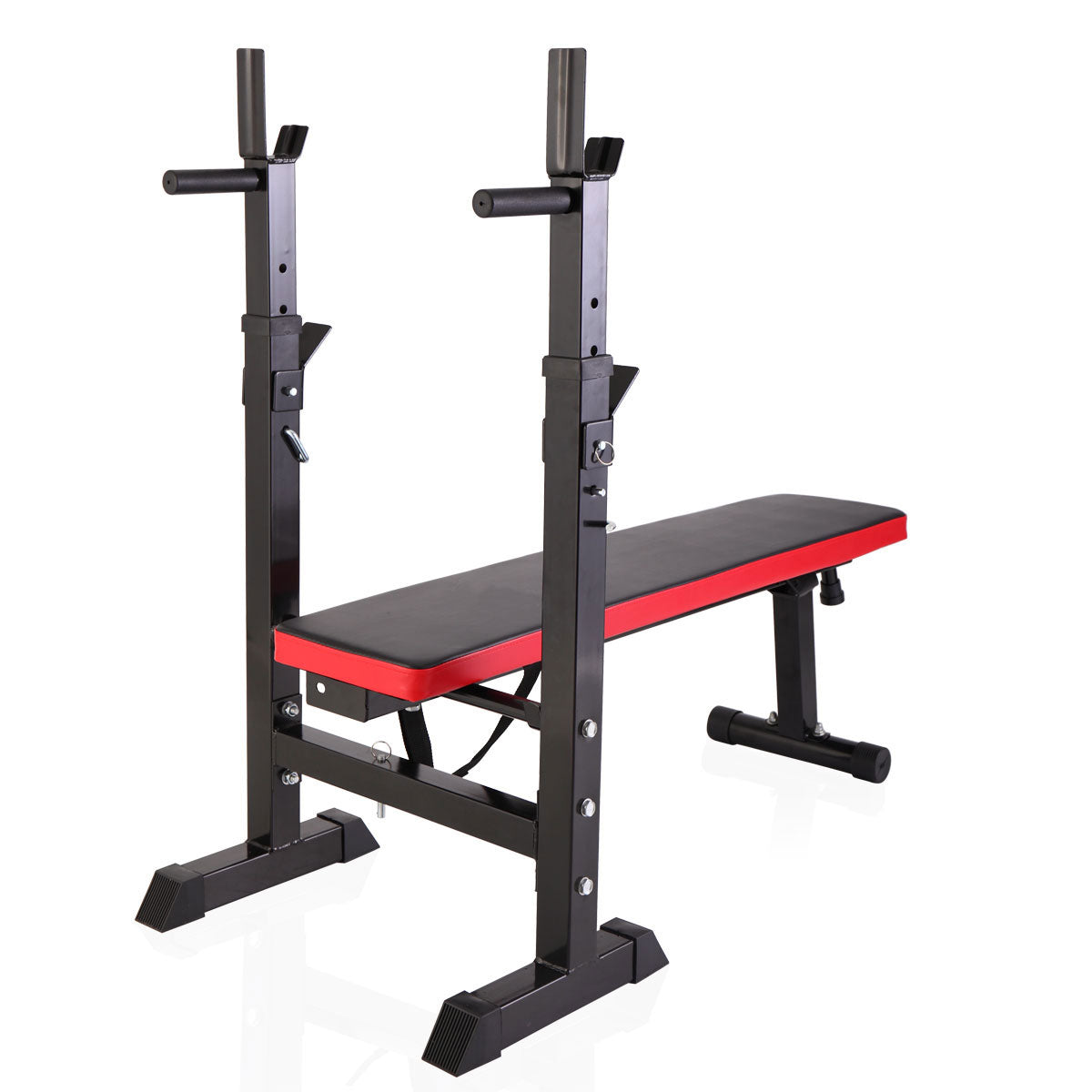 Adjustable Folding Multifunctional Workout Station Adjustable Workout Bench with Squat Rack - balck red--1