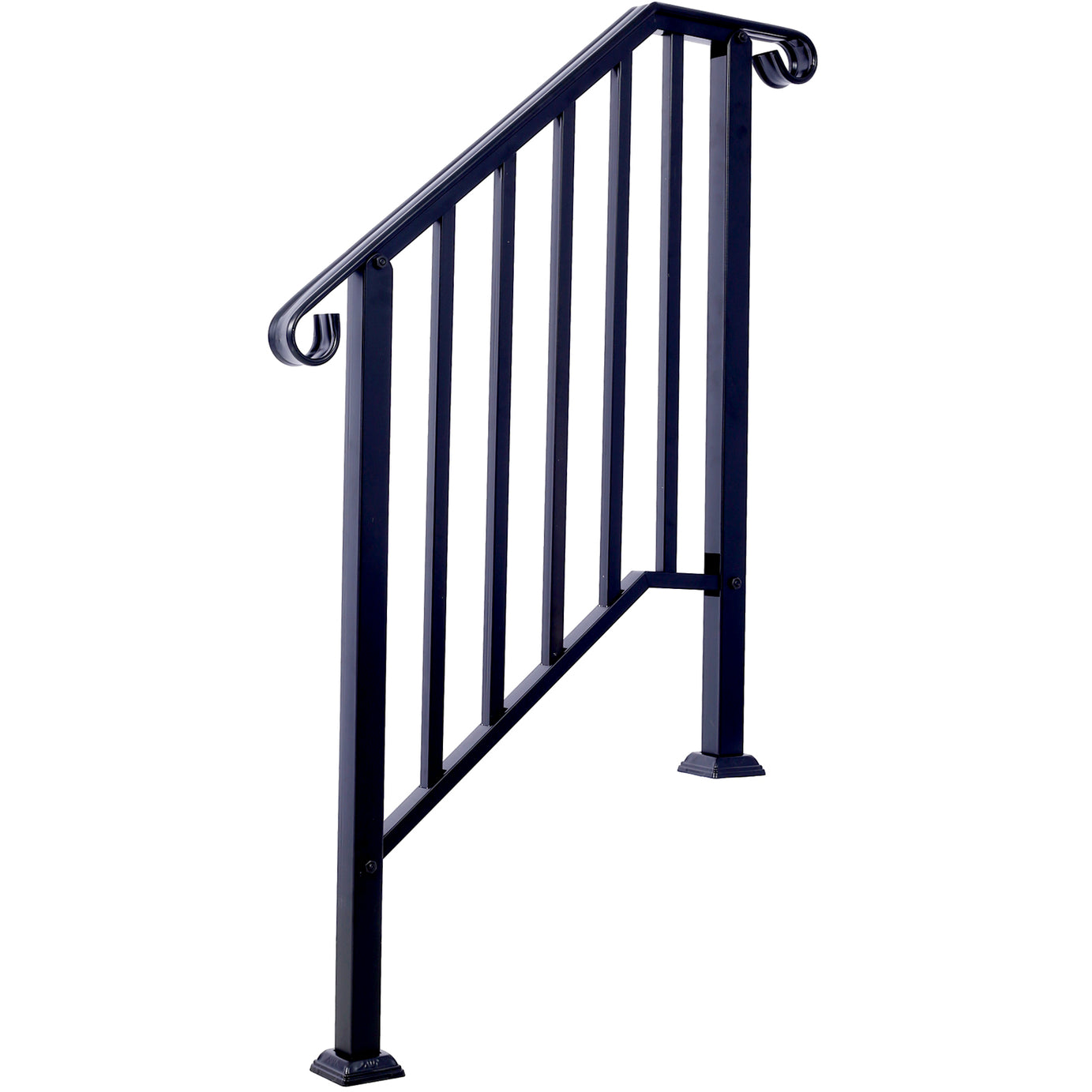 Handrails for Outdoor Steps, Fit 2 or 3 Steps Outdoor Stair Railing, Picket#2 Wrought Iron Handrail, Flexible Porch Railing, Black Transitional Handrails for Concrete Steps or Wooden Stairs--1