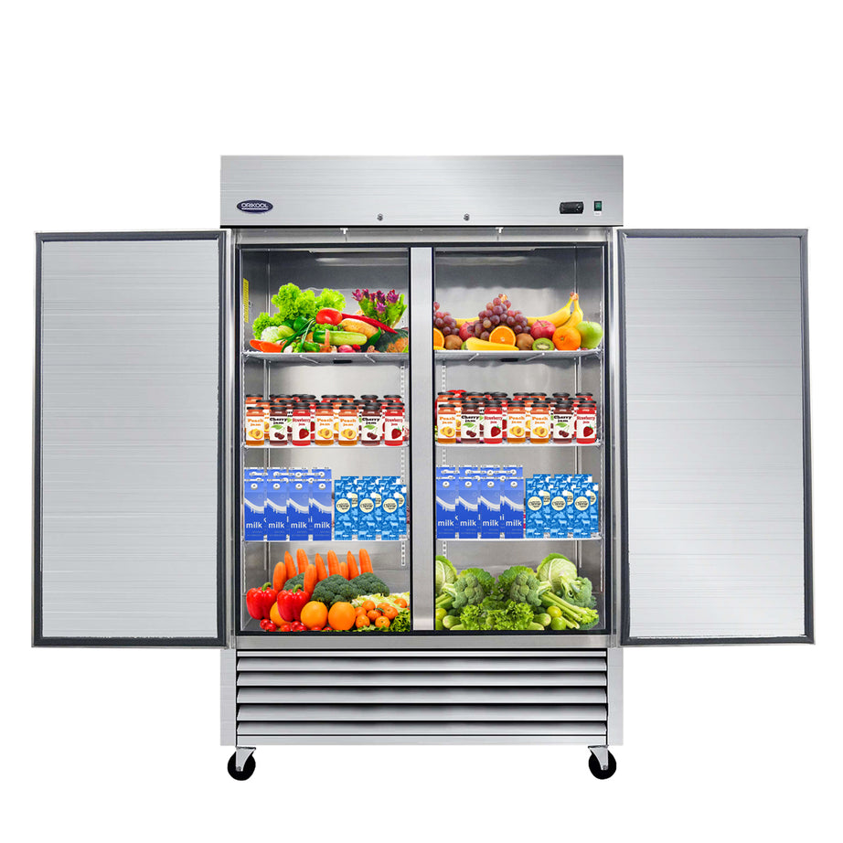 ORIKOOL 54" Commercial Refrigerator 49 Cu.ft with 2 Solid Door Reach-In Refrigerators Stainless Steel ETL Approved Upright Fridge Storage--1