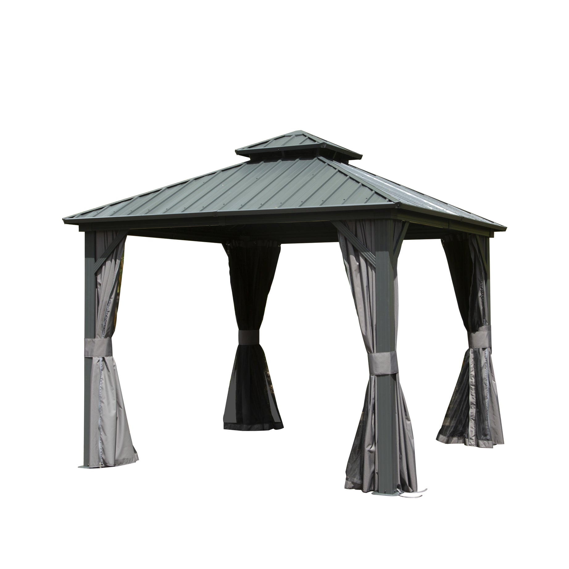 10' X 10' Hardtop Gazebo, Aluminum Metal Gazebo with Galvanized Steel Double Roof Canopy, Curtain and Netting, Permanent Gazebo Pavilion for Patio, Backyard, Deck, Lawn--1