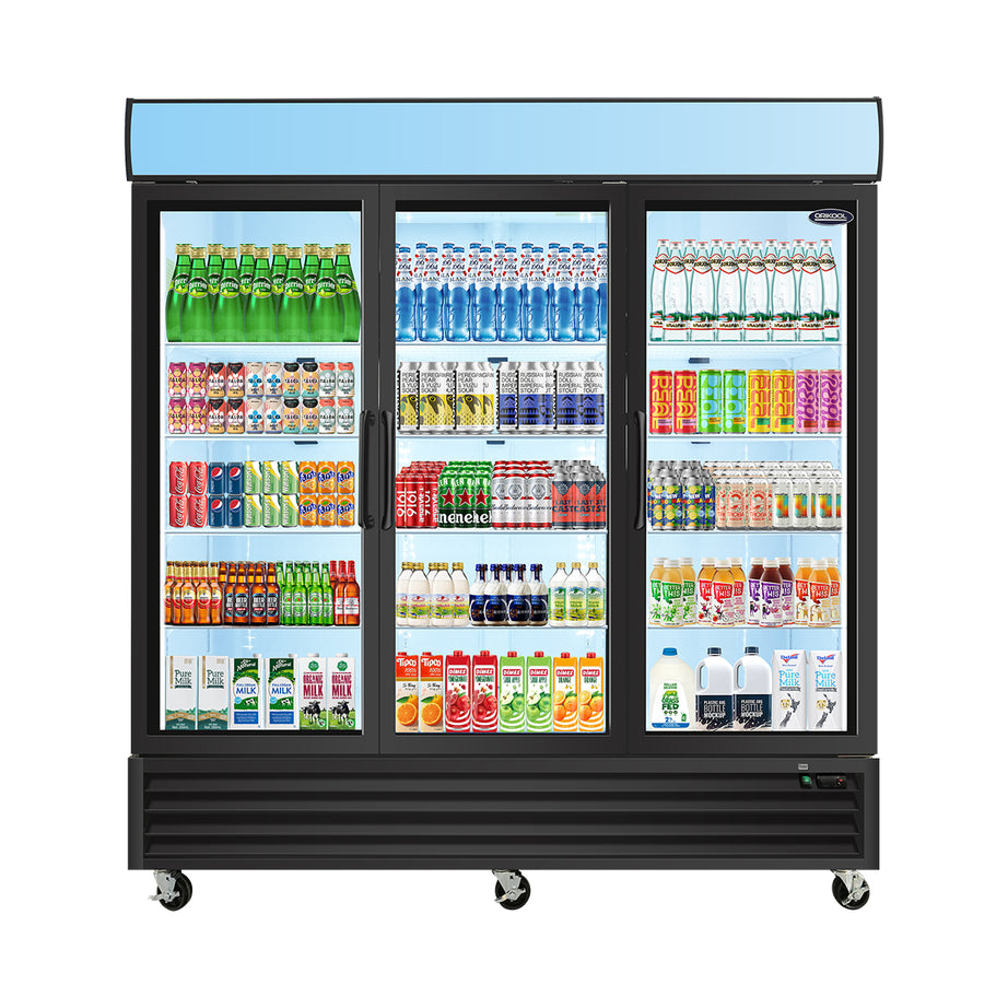 ORIKOOL Glass Door Merchandiser Refrigerator 70 Cu.ft Swing Door Commercial Display Refrigerators Merchandising Refrigeration with LED Top Panel--1