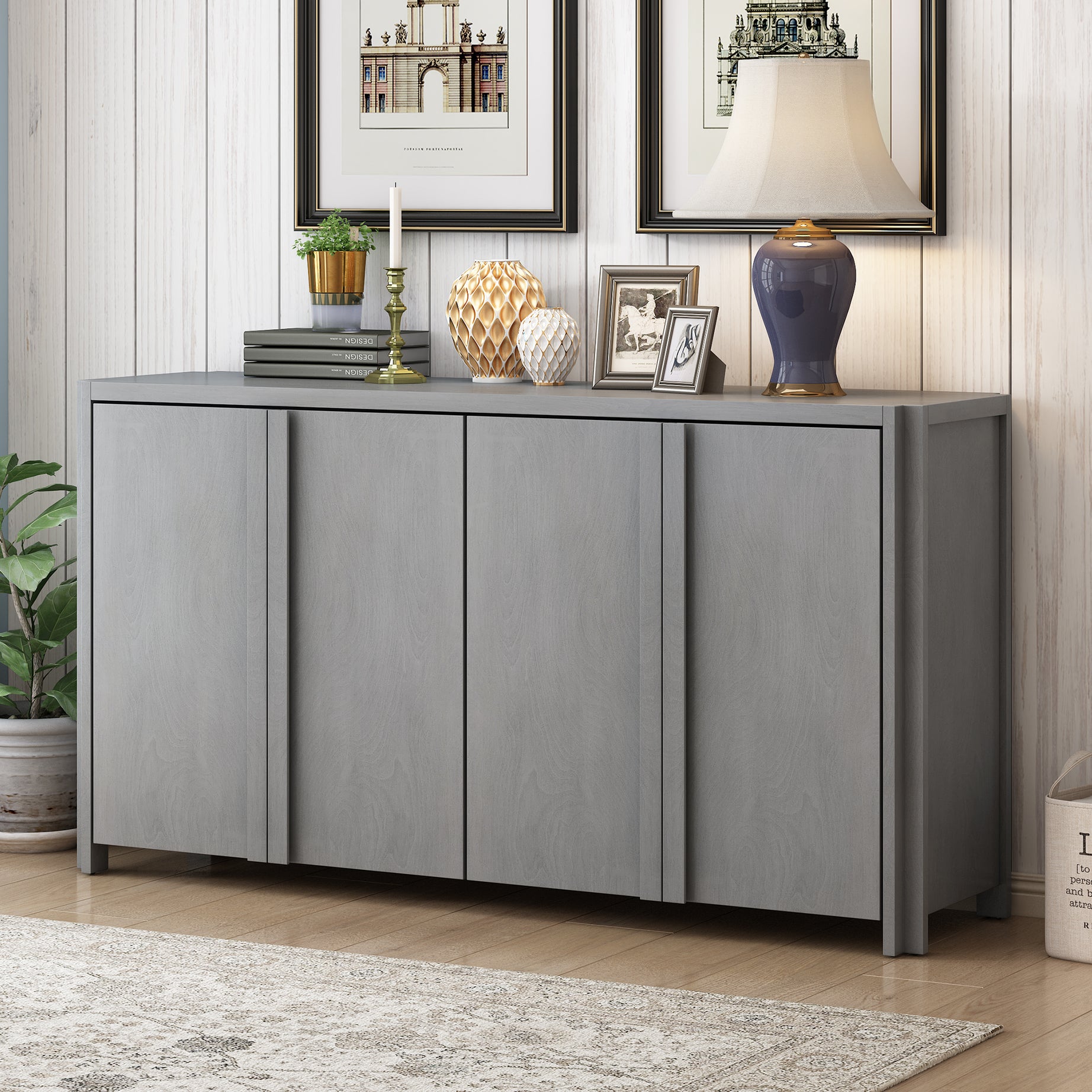 U_Style Designed Storage Cabinet Sideboard with 4 Doors , Adjustable Shelves, Suitable for Living Rooms,  Entrance  and  Study Rooms.--1