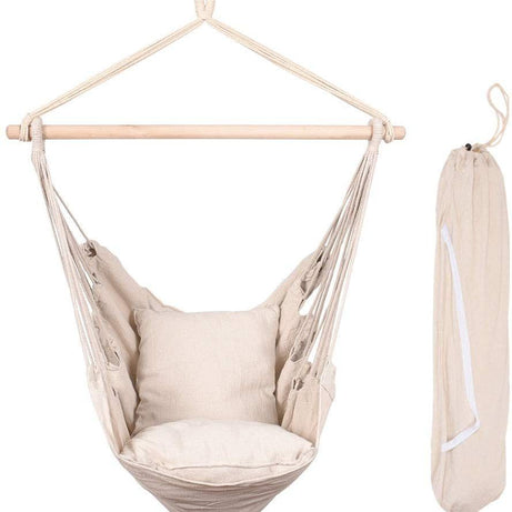 Hammocks Hanging Rope Hammock Chair Swing Seat with Two Seat Cushions and Carrying Bag, Natural--1