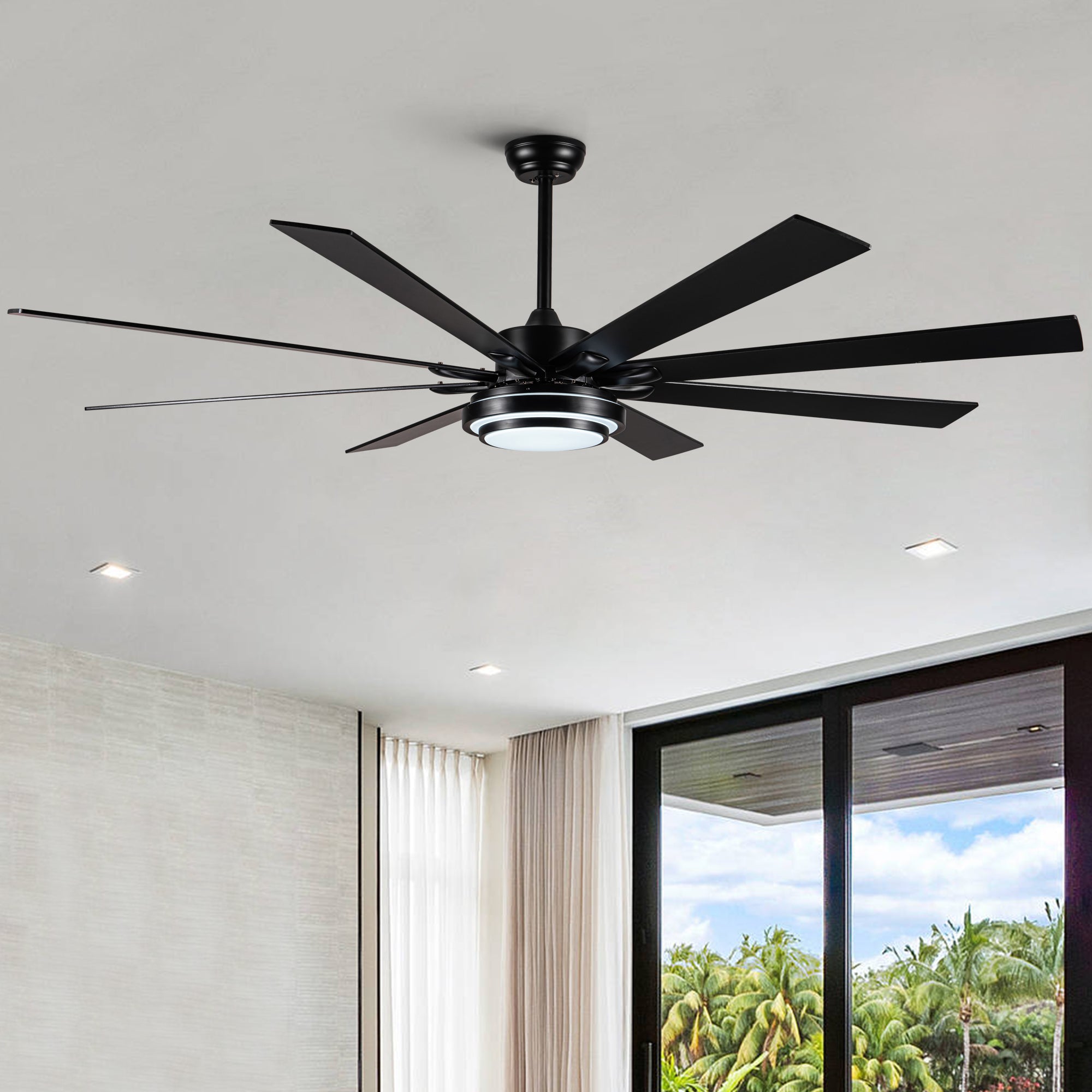 72" Integrated LED Matte Black Large Smart Ceiling Fan with Remote Control--1