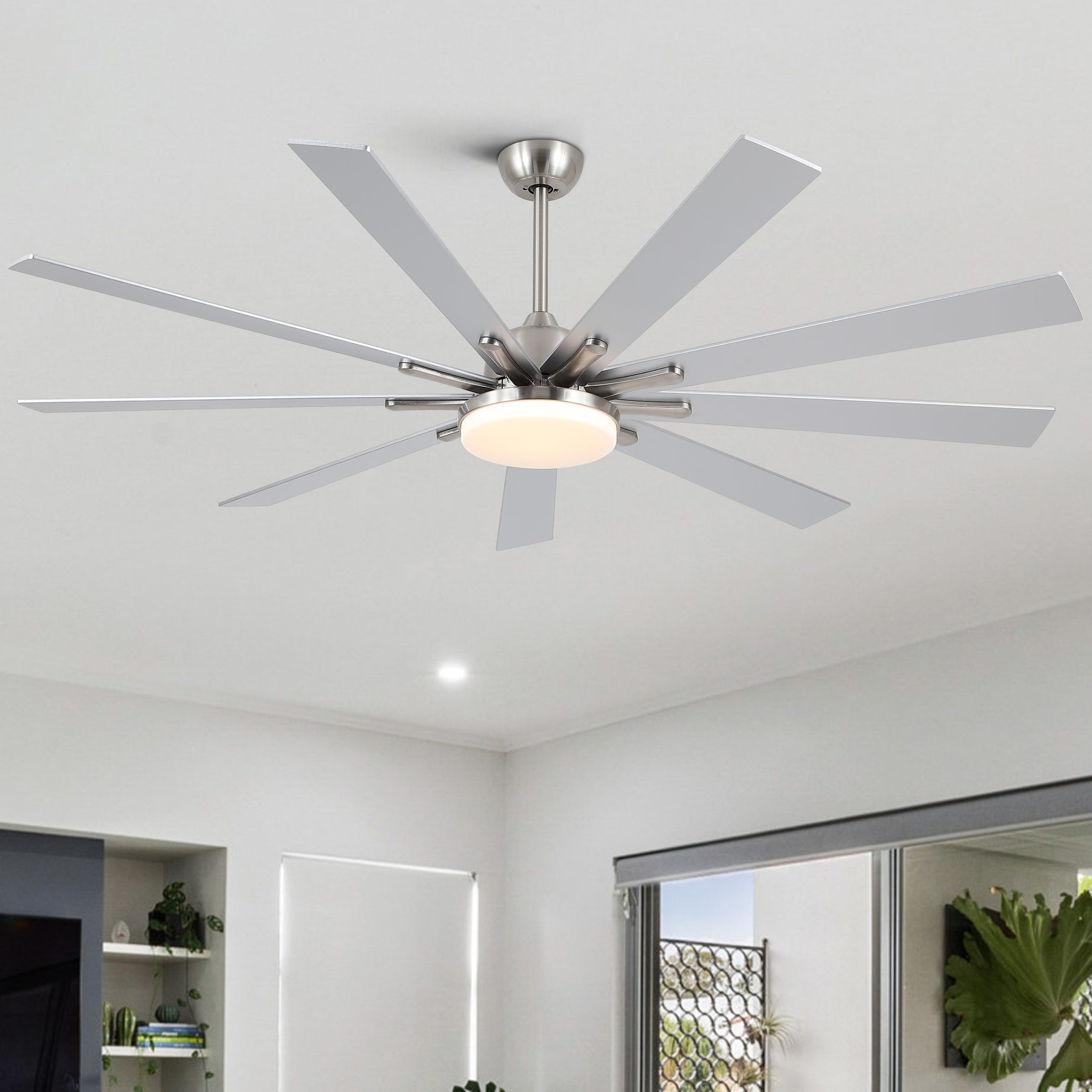 72 in Integrated LED Brushed Nickel Smart Ceiling Fan with Remote Control--1