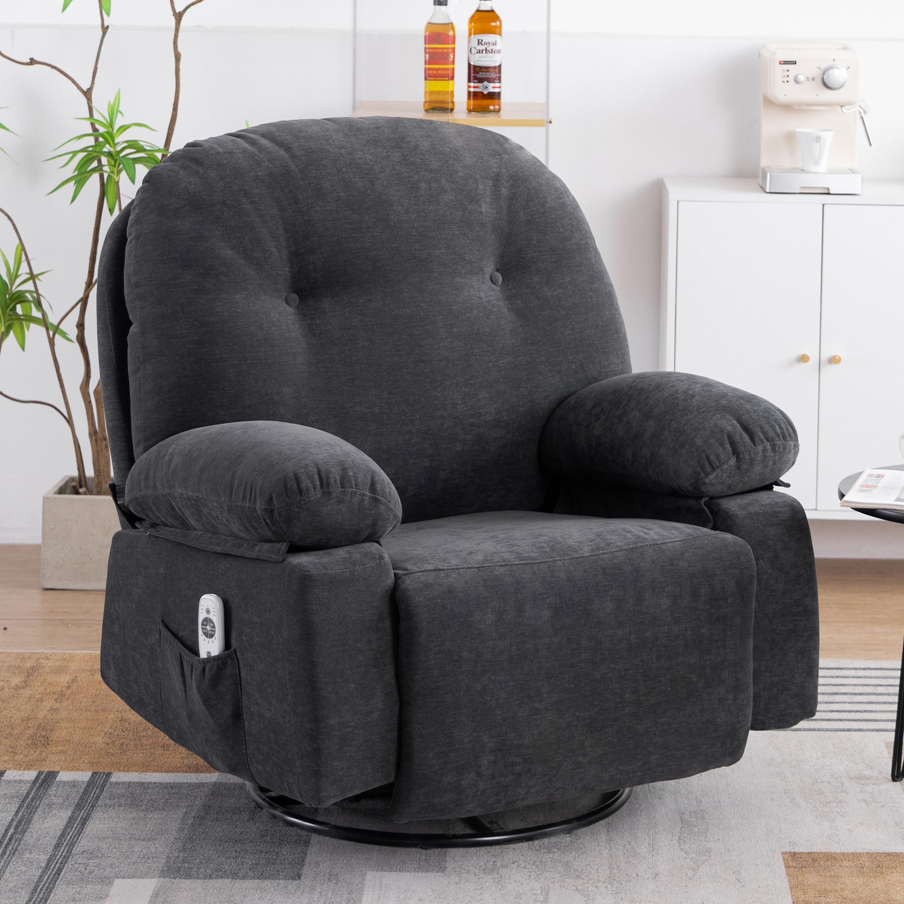 Modern Chenille Recliner Chairs Swivel Massage Rocker Recliner with Heat--1