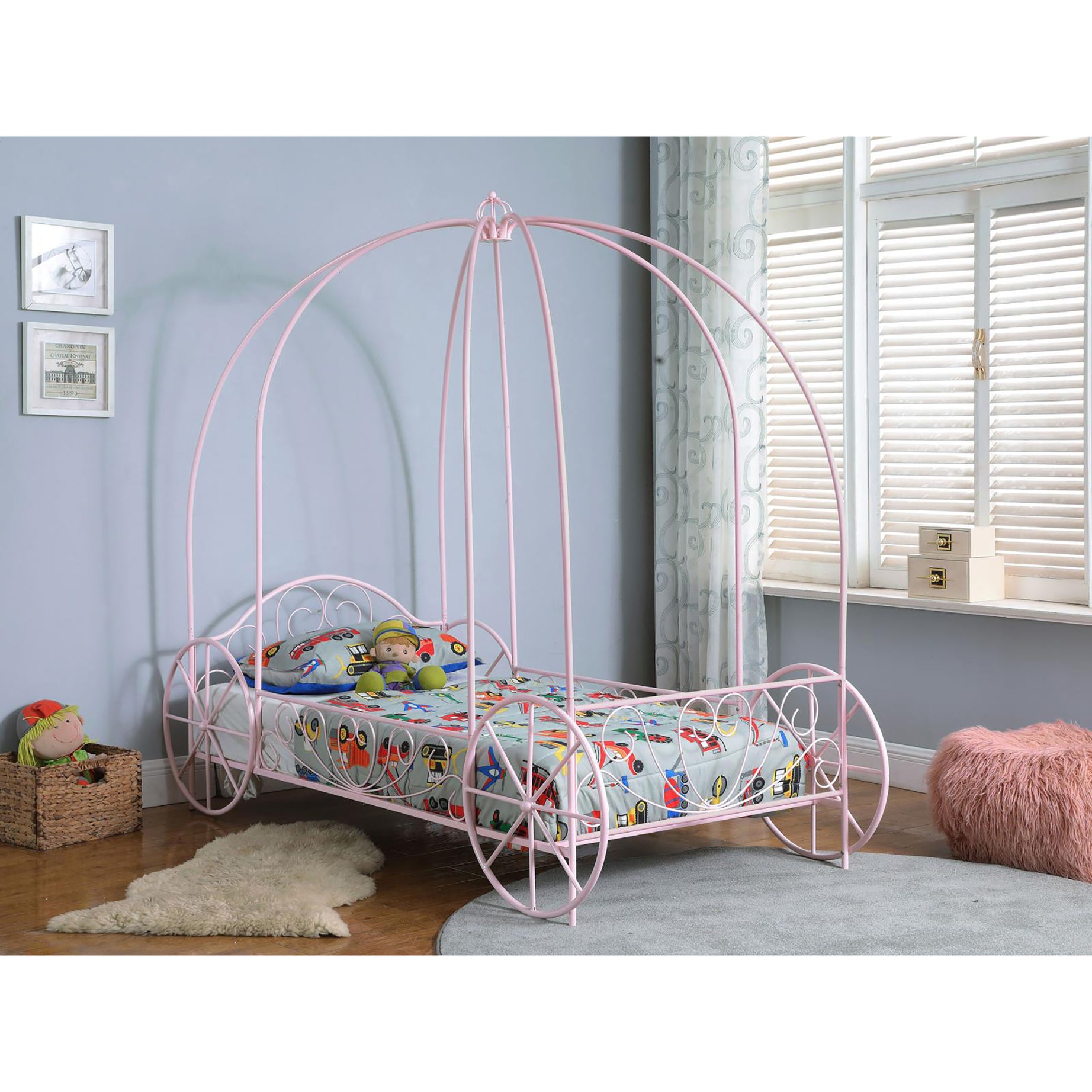 Powder Pink Twin Canopy Bed--1