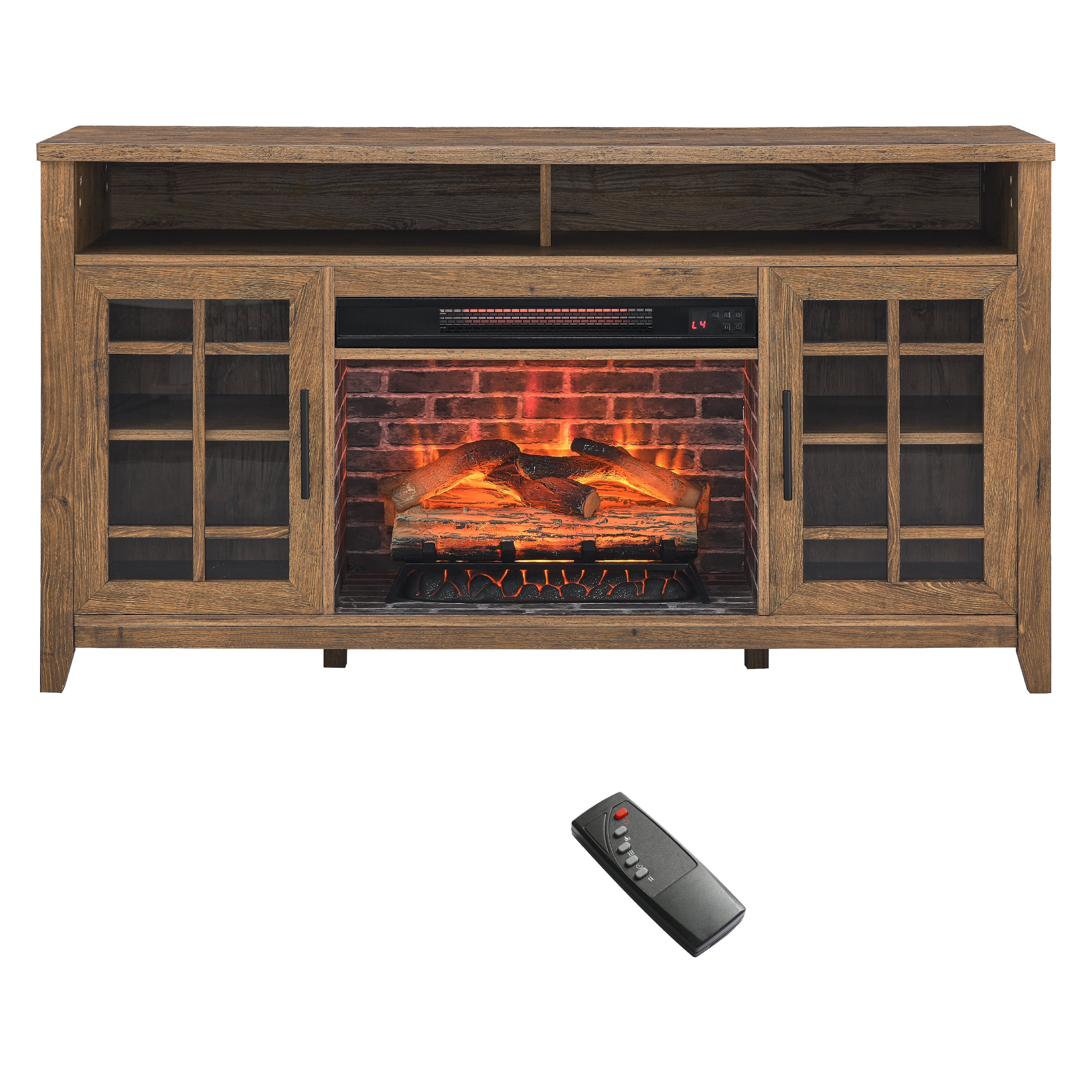 55 inch TV Media Stand with Electric Fireplace KD Inserts Heater,Reclaimed Barnwood Color--1