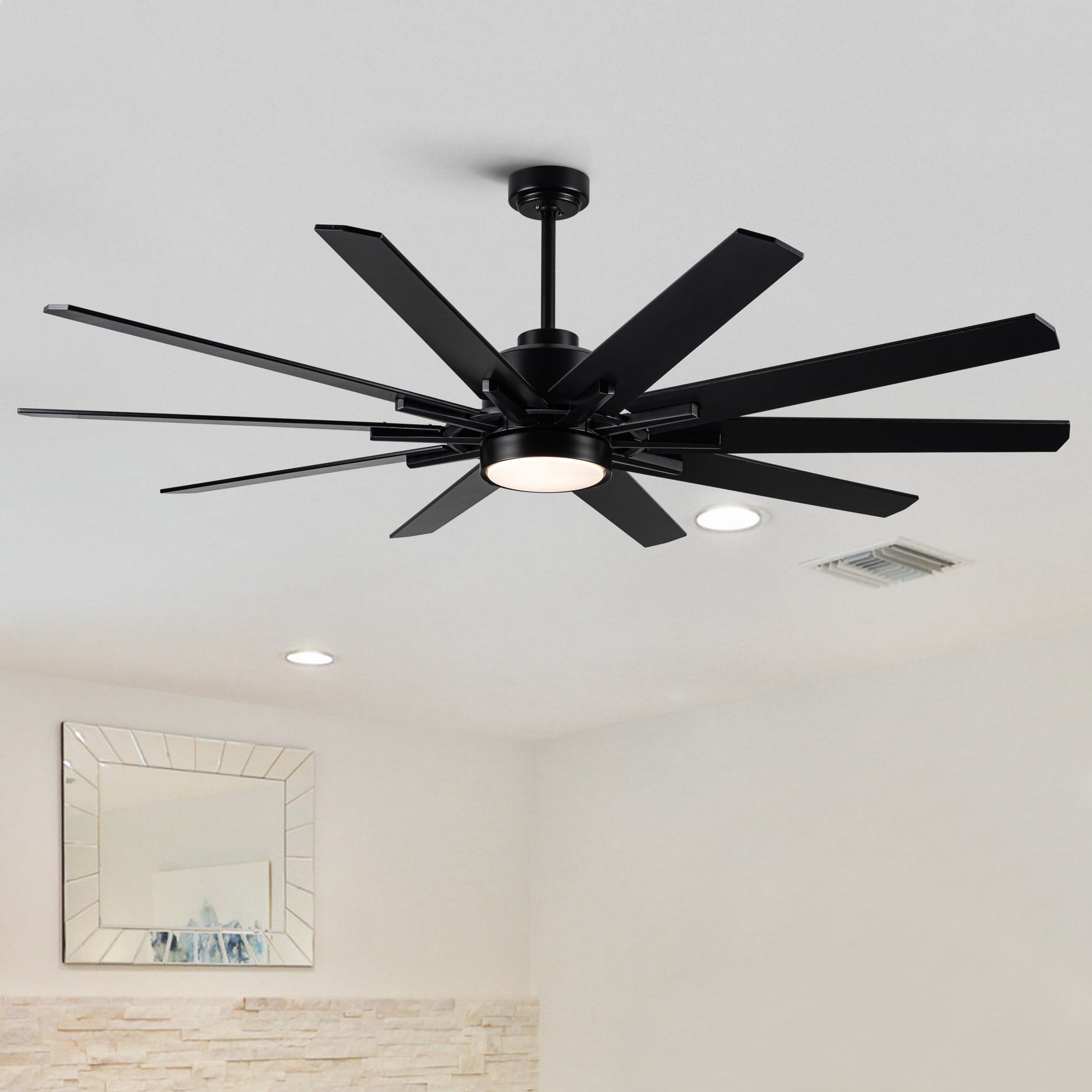 72 in.Integarted LED Large Black Double Finish Ceiling Fan with Remote Control--1