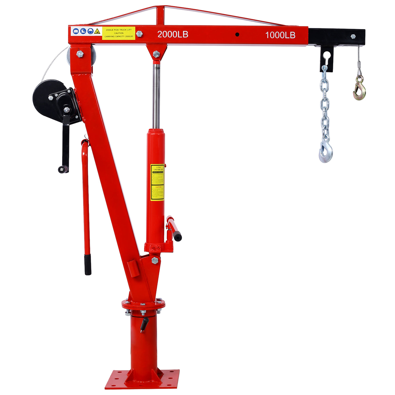 Hydraulic Pickup Truck Crane with Hand Winch  , Pickup Truck Bed Hoist Jib Crane- 2000-Lb. Capacity  Red--1