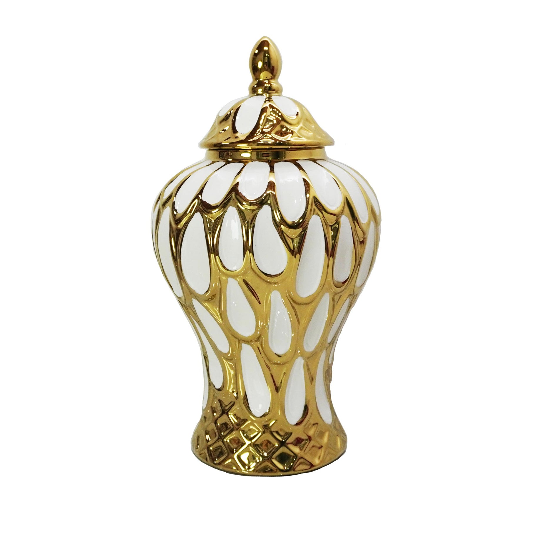 Alluring White and Gold Ginger Jar with Removable Lid--1