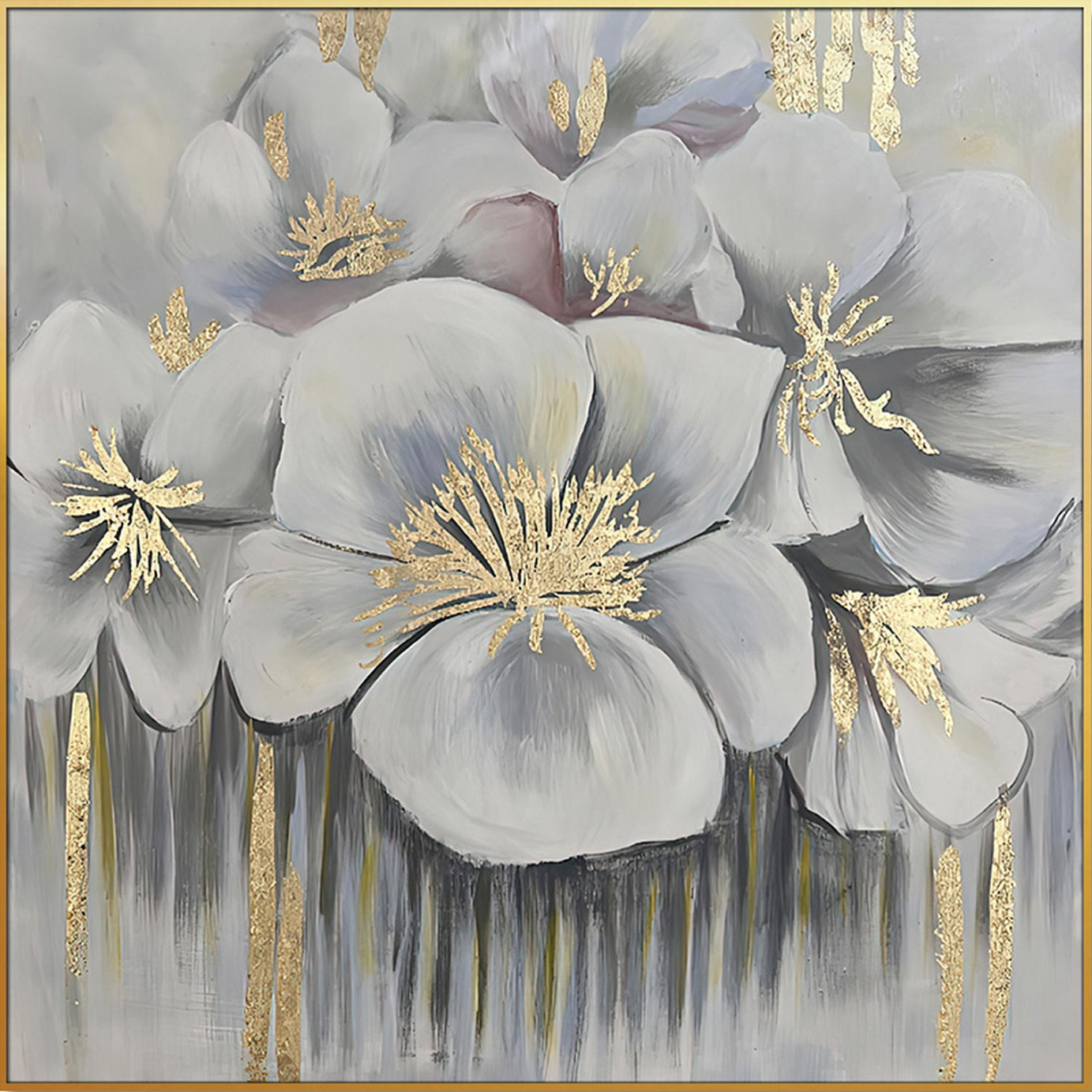 Home Hand Painted "Golden Anther Blossoms" Oil Painting (48"H x 48" W)--1