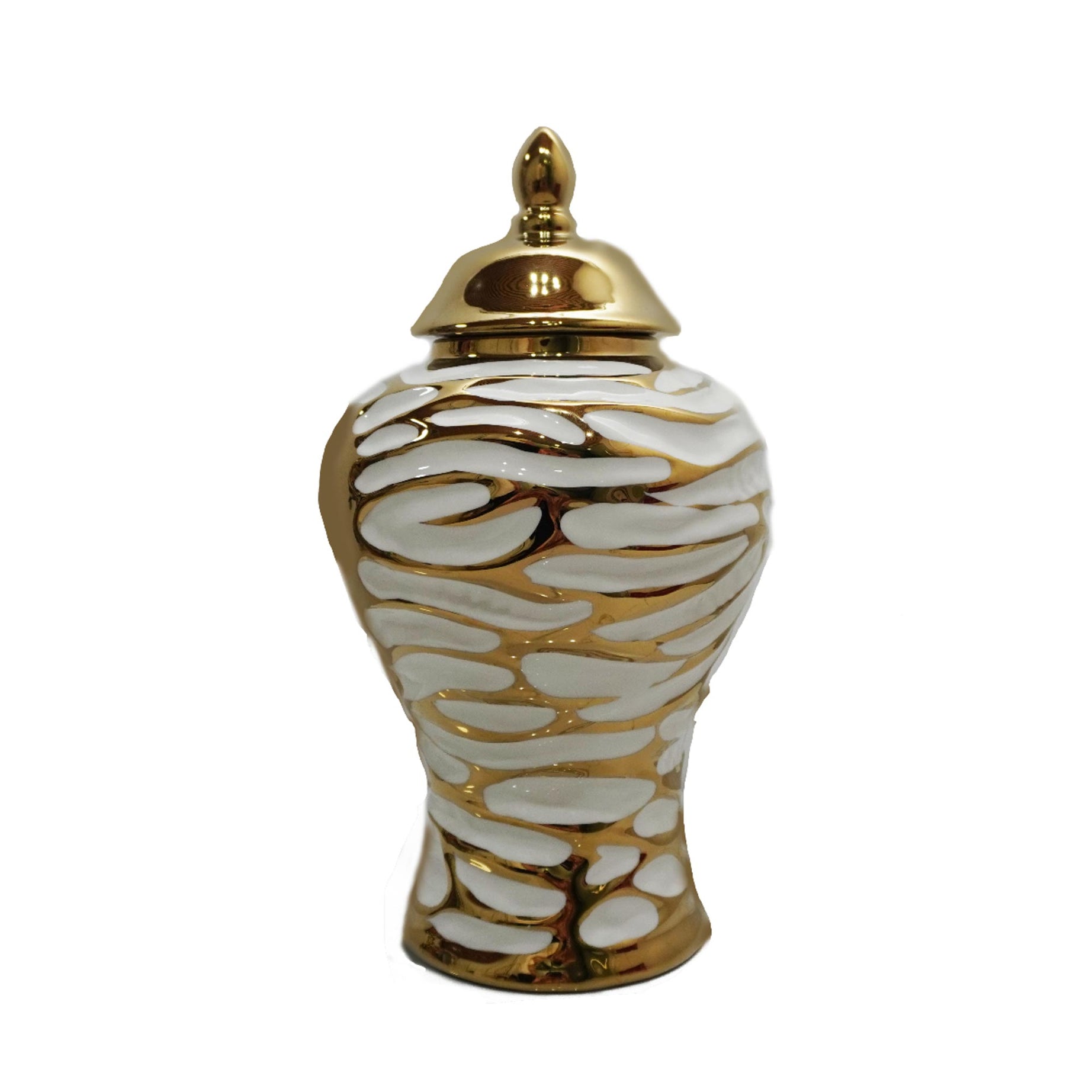 Charming White and Gold Ginger Jar with Removable Lid--1