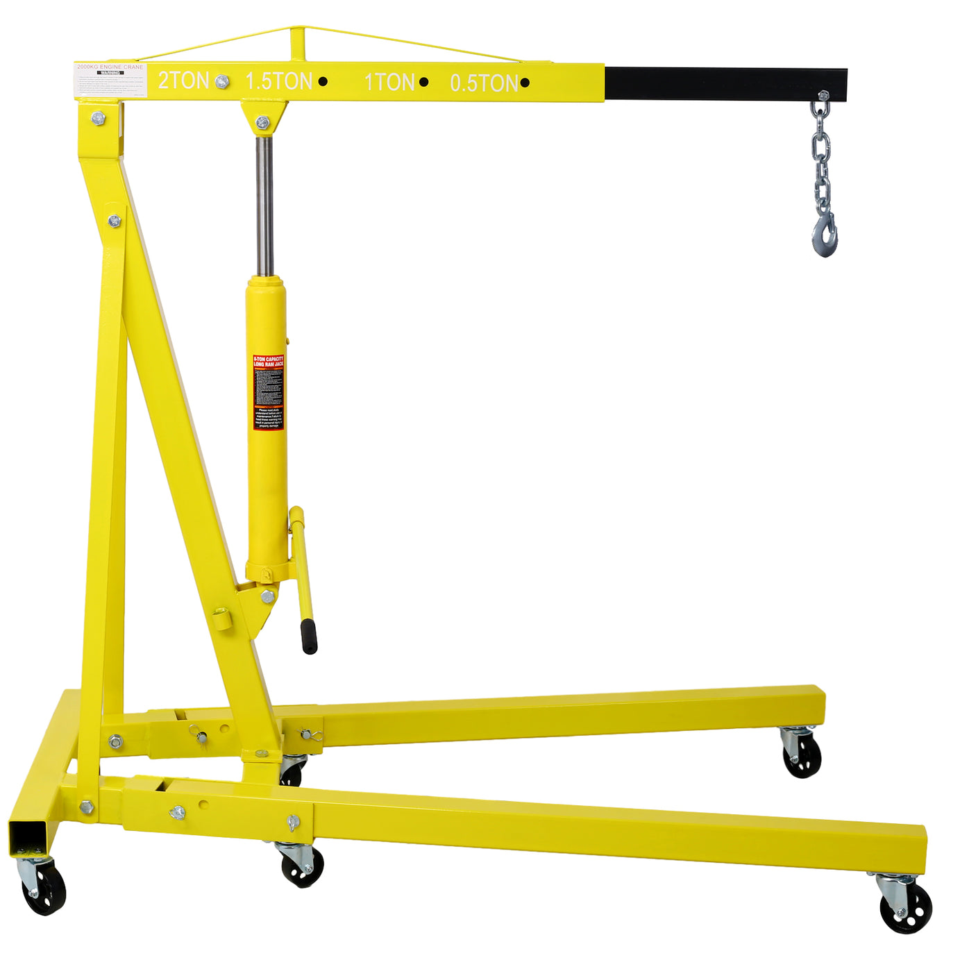 2 Ton Folding Engine Hoist Cherry Picker Shop Crane Hoist Lift, Heavy Duty Steel with 6 Iron Caster Wheels (yellow)--1