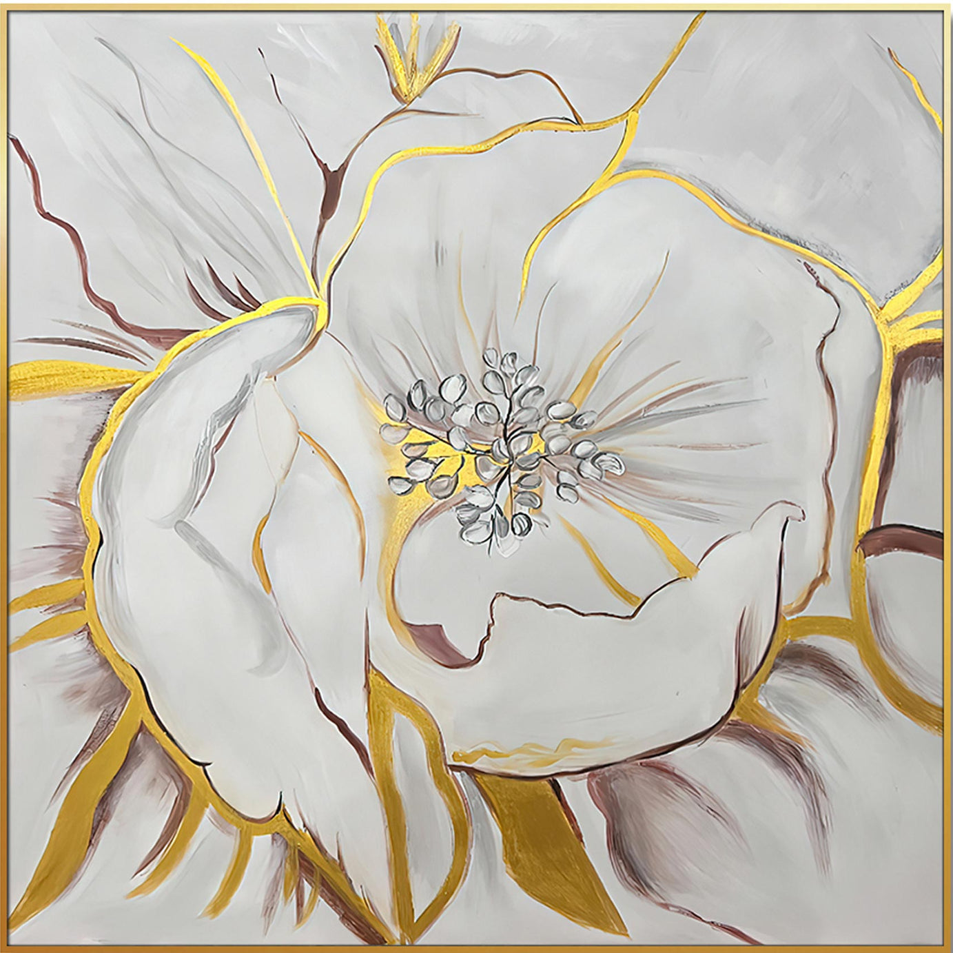 Home Hand Painted "Gilded Petal Perspective" Oil Painting (48"H x 48" W)--1