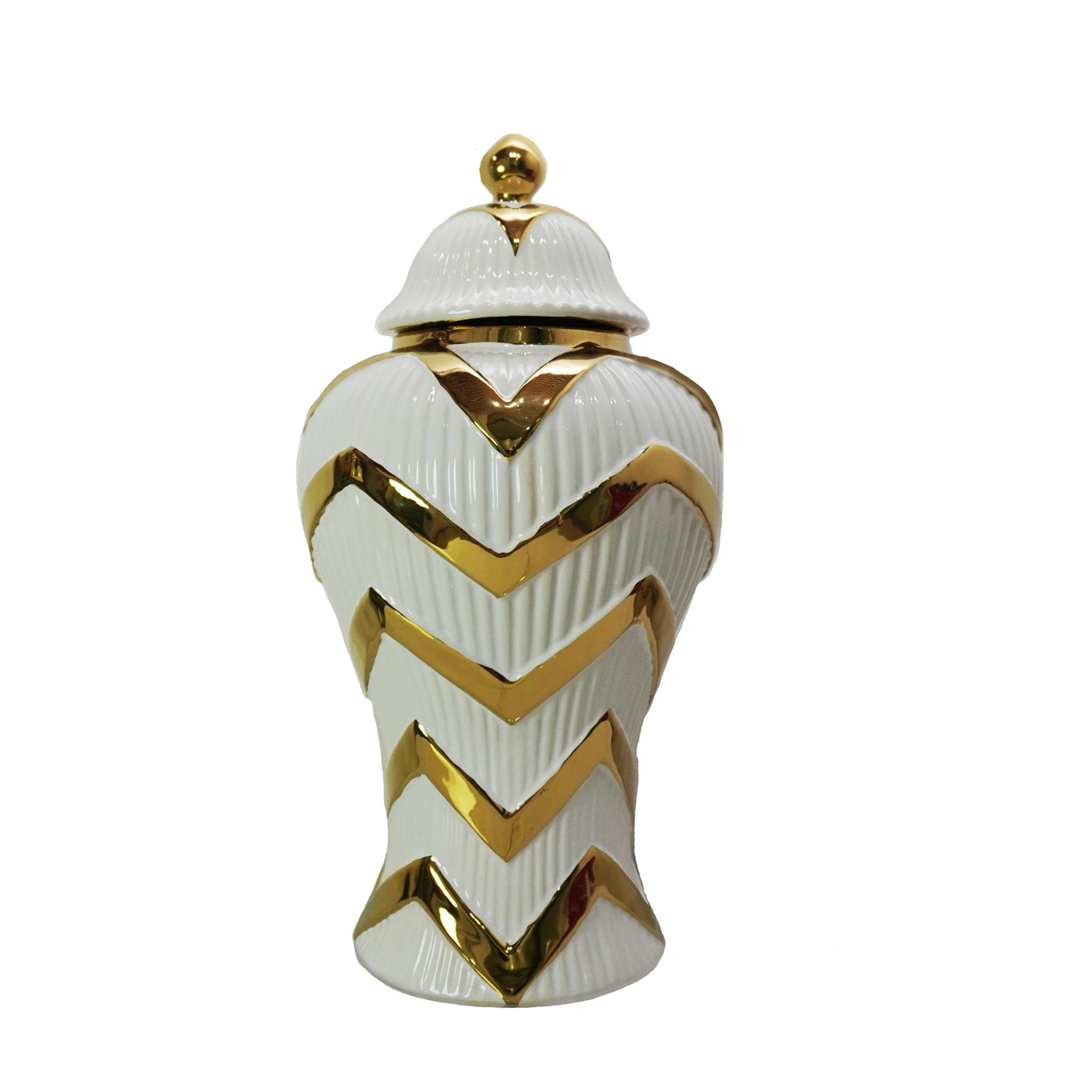 Timeless White Gilded Waves Ginger Jar with Removable Lid--1