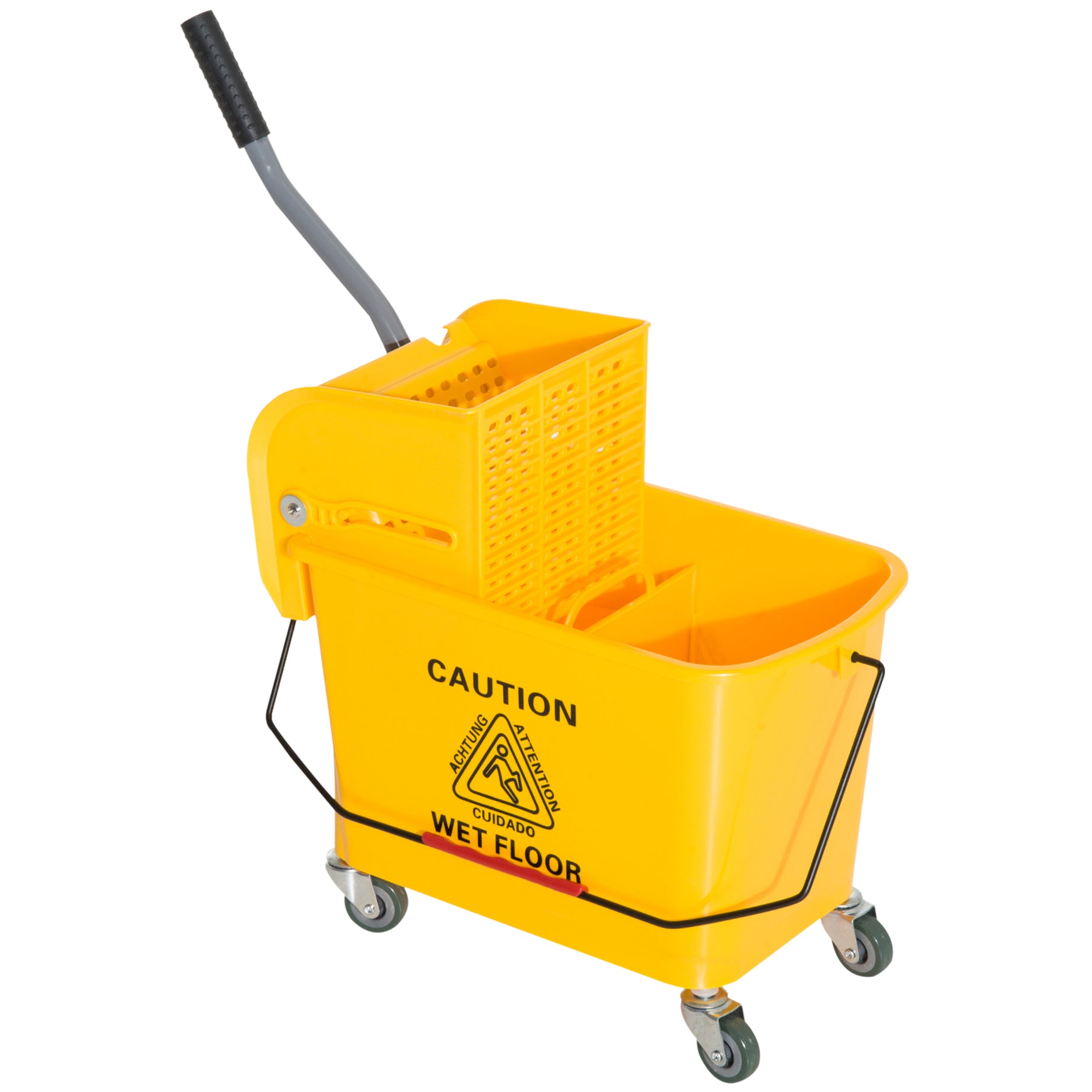 5 Gallon Janitor Mop Bucket w/ Down Press Wringer and Wheels--1