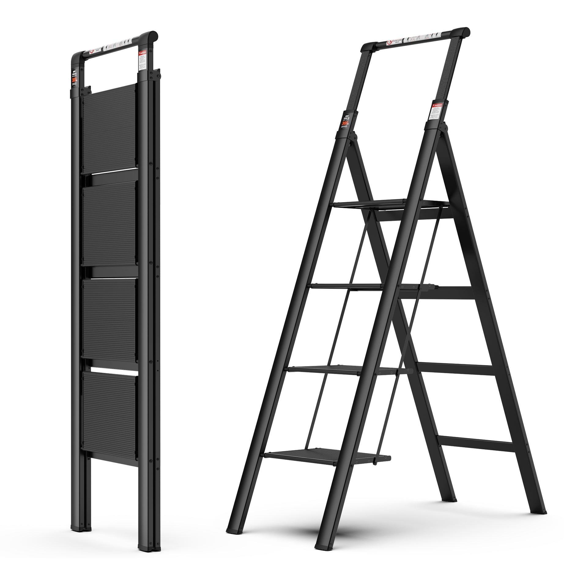 4 Step Ladder, Retractable Handgrip Folding Step Stool with Anti-Slip Wide Pedal, Aluminum Step Ladders 4 Steps, 300lbs Safety Household Ladder--1