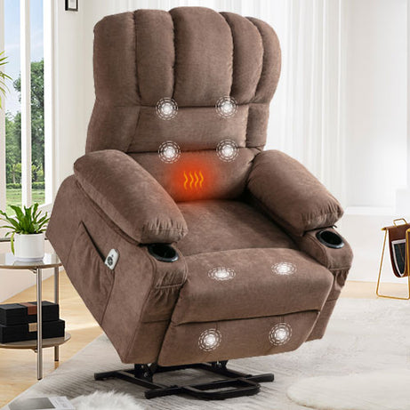 Power Lift Recliner Chair Recliners for Elderly with Heat and Massage Recliner Chair for Living Room with Infinite Position and Side Pocket,USB Charge Port.BROWN--1