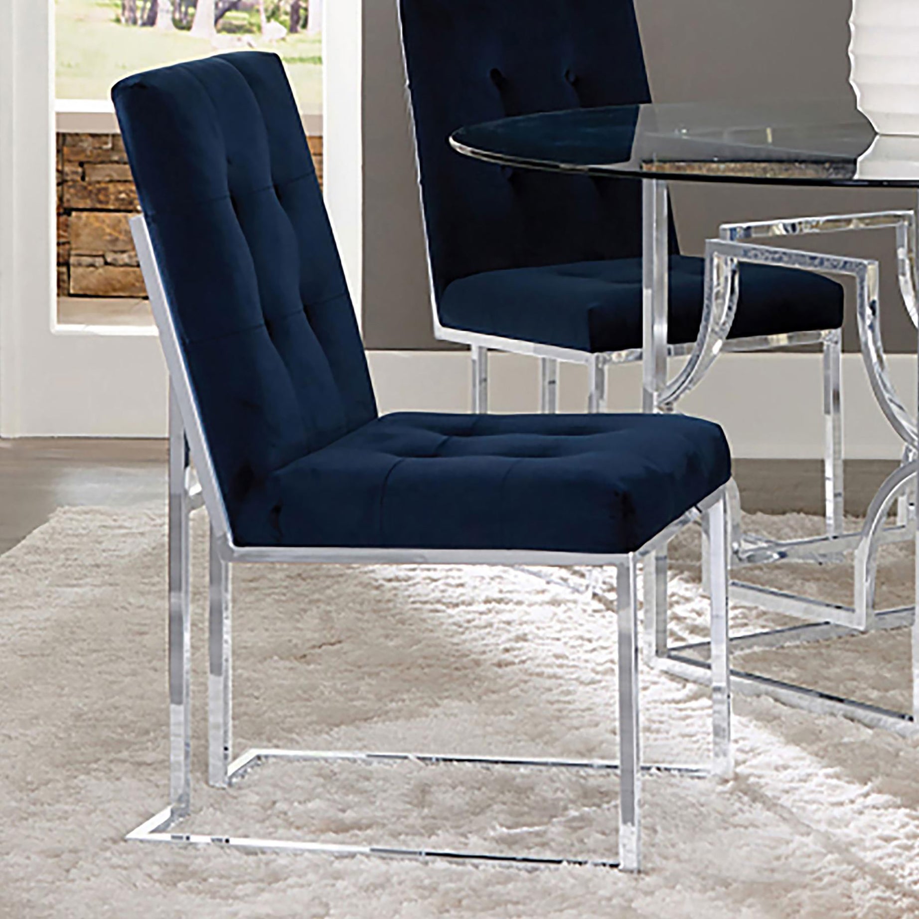 Blue and Chrome Tufted Back Dining Chair (Set of 2)--1