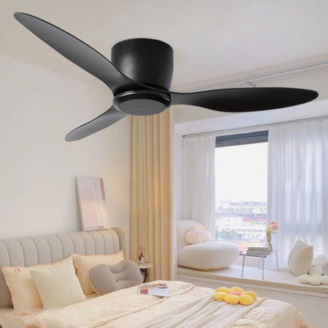 52" Flush Mount Ceiling Fan without light, 3 Reversible Blades, with 6 Speeds Reversible DC Motor,Low Profile Ceiling Fan with no light for Living Room Kitchen Bedroom--1