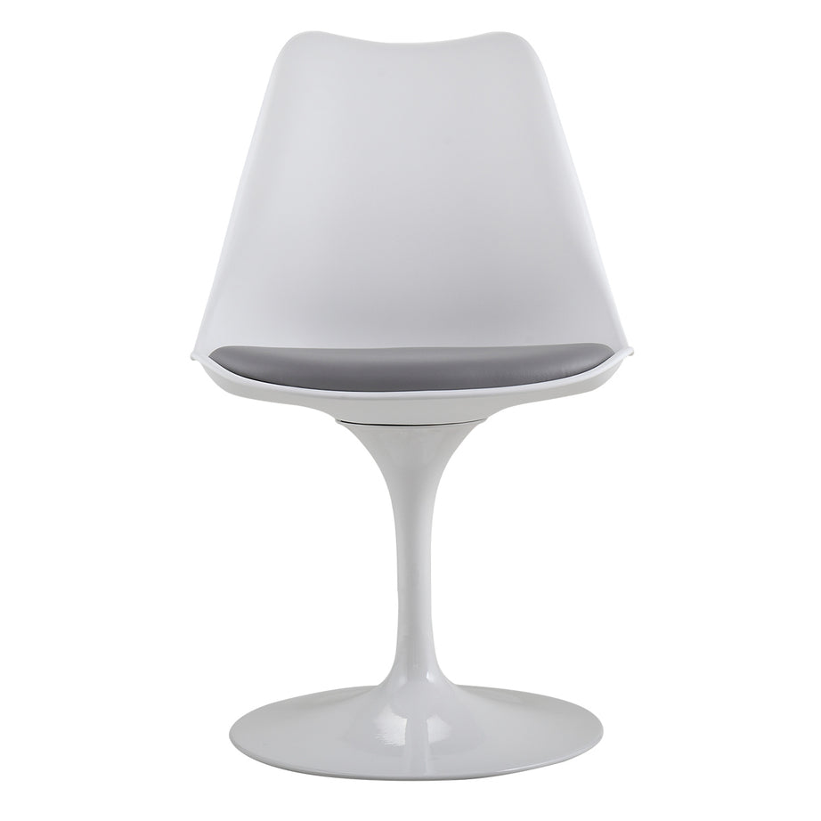 Swivel Tulip Side Chair for Kitchen and Dining Room Bar with Cushioned Seat and Curved Backrest, White and Gray--1