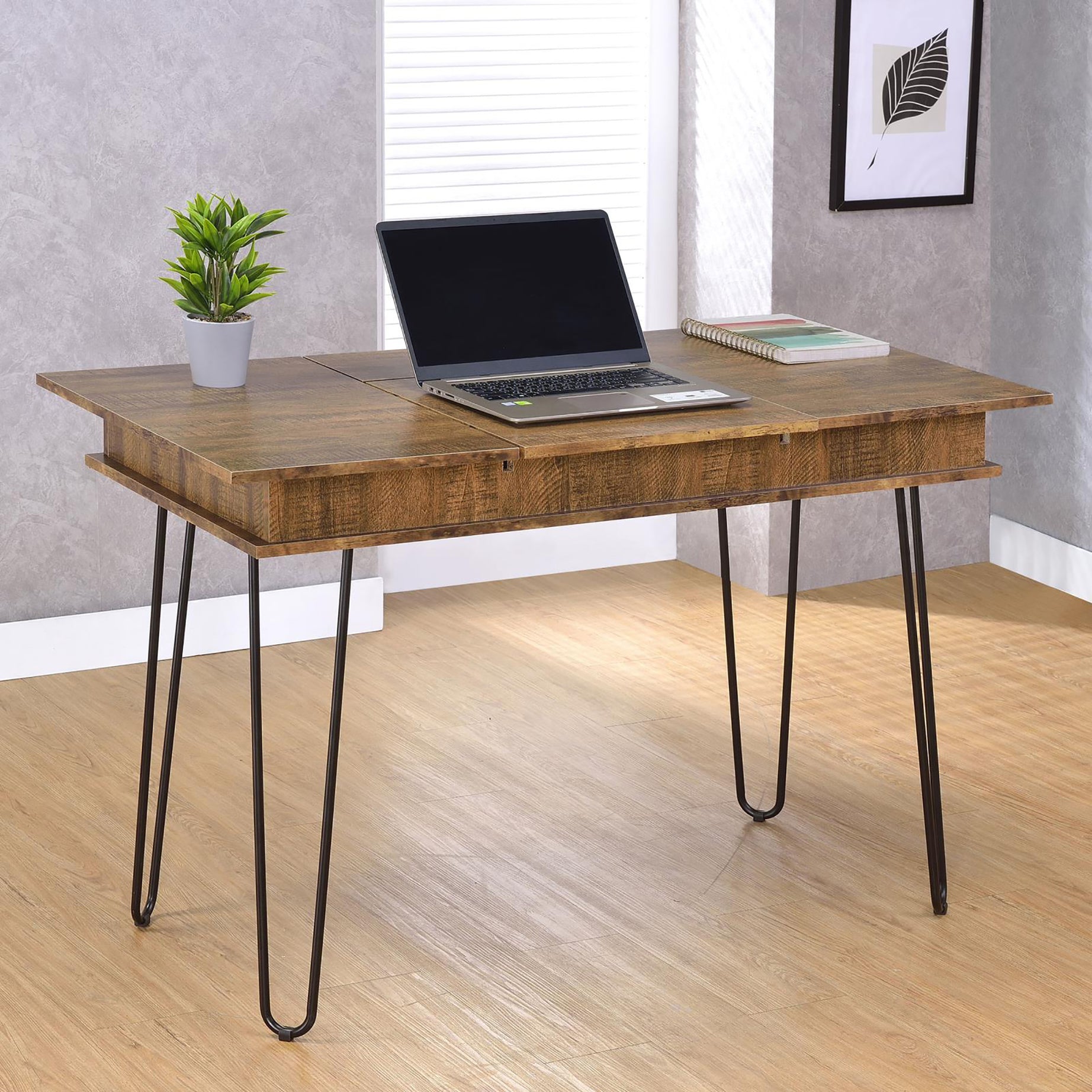 Rustic Amber Writing Desk with 4 Hidden Storages--1