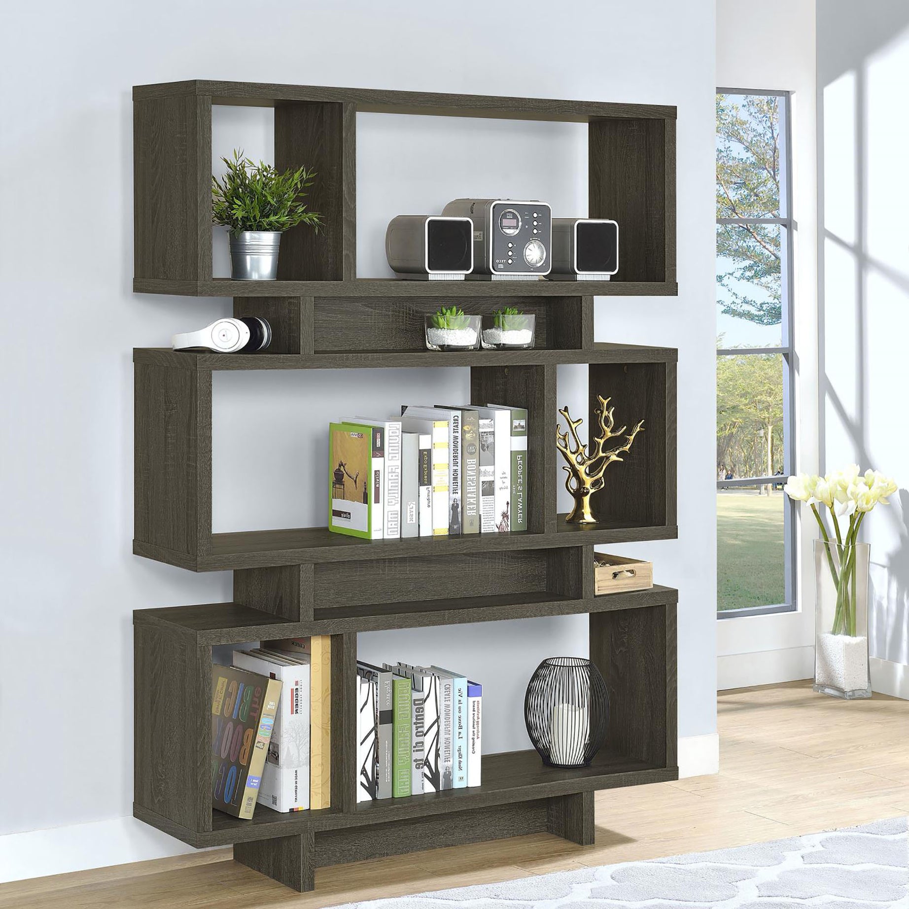 Weathered Grey 5-Shelf Bookcase--1